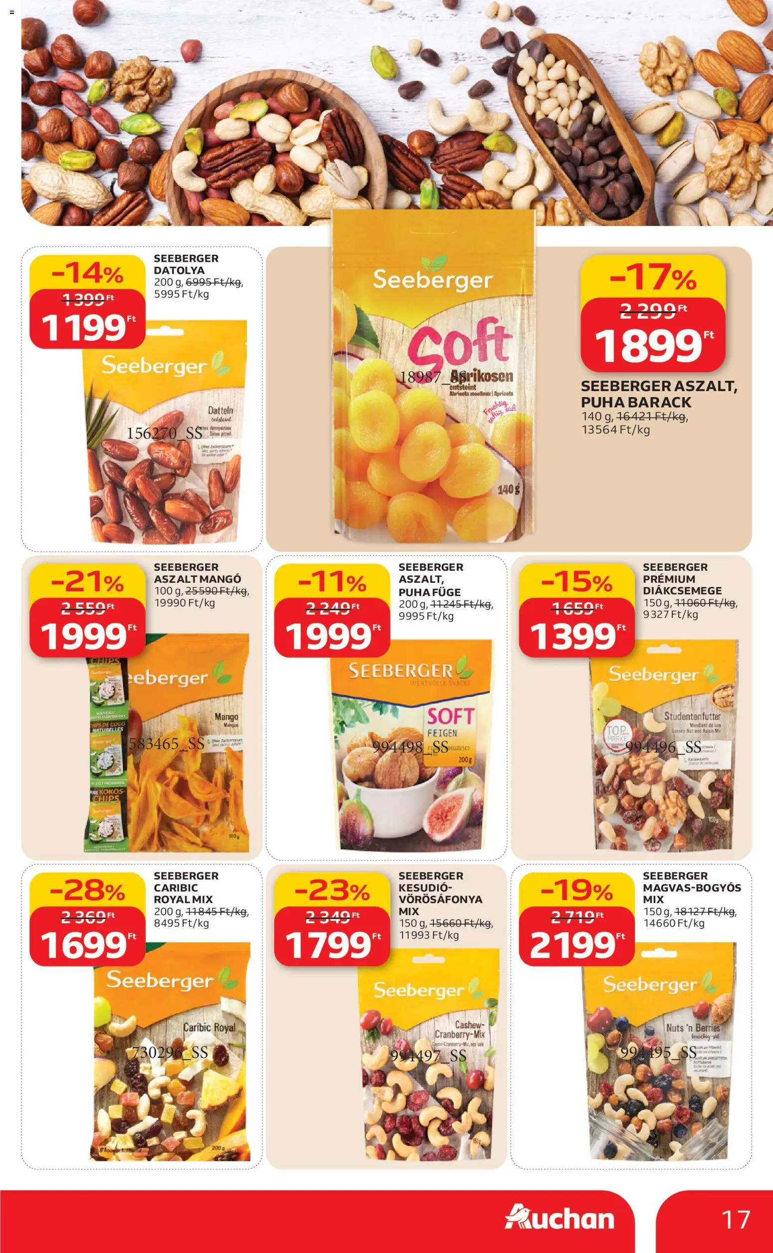 Auchan akciós ujság - amely érvényes a következő dátumtól: 19.02.2026 | Oldal: 17 | Termékek: Chips, Kesudió, Diákcsemege, Mangó