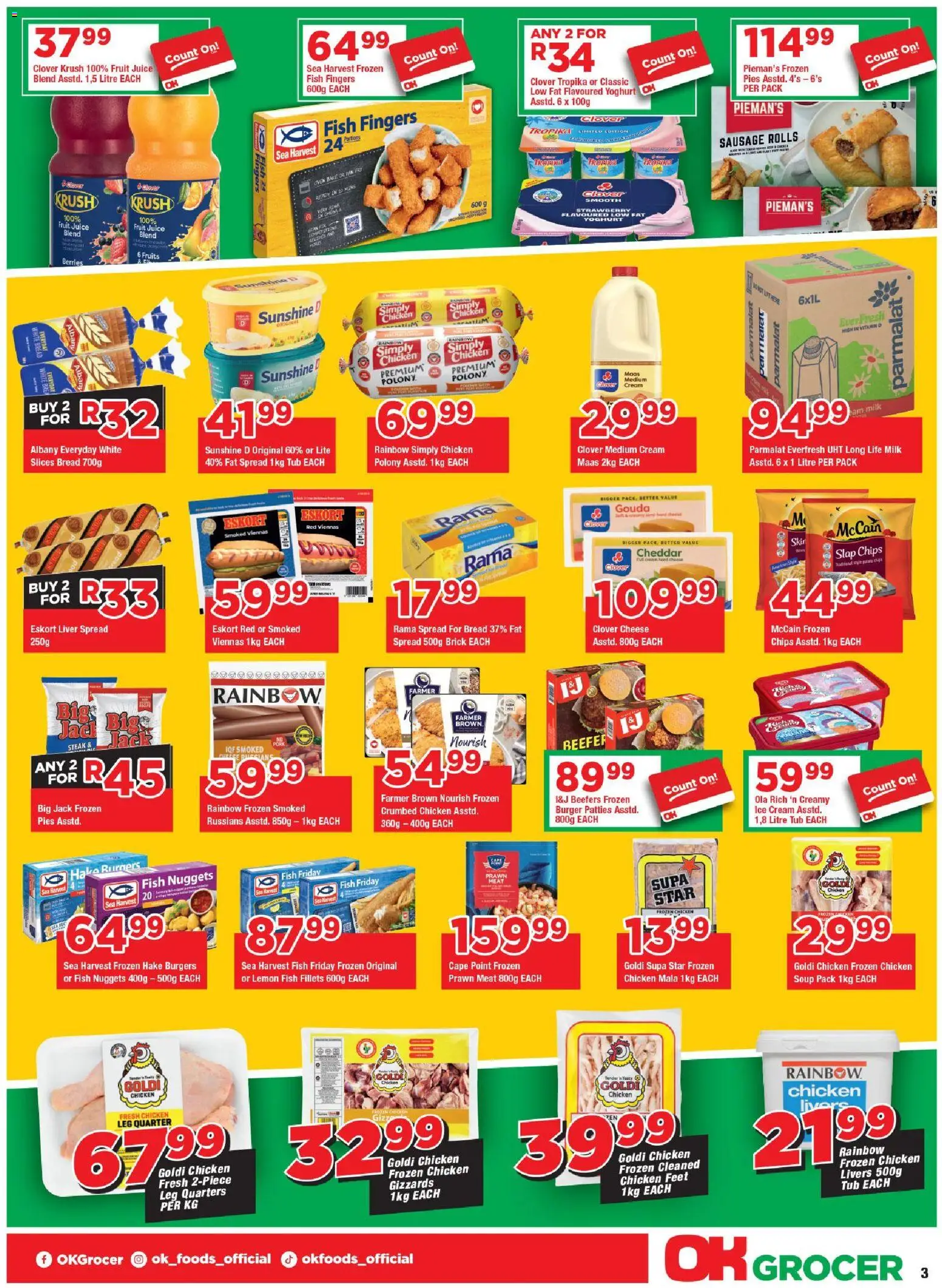 New OK Foods catalogue – valid from 24.04.2026 | Page: 3 | Products: Steak, Cheese, Fish, Ice cream
