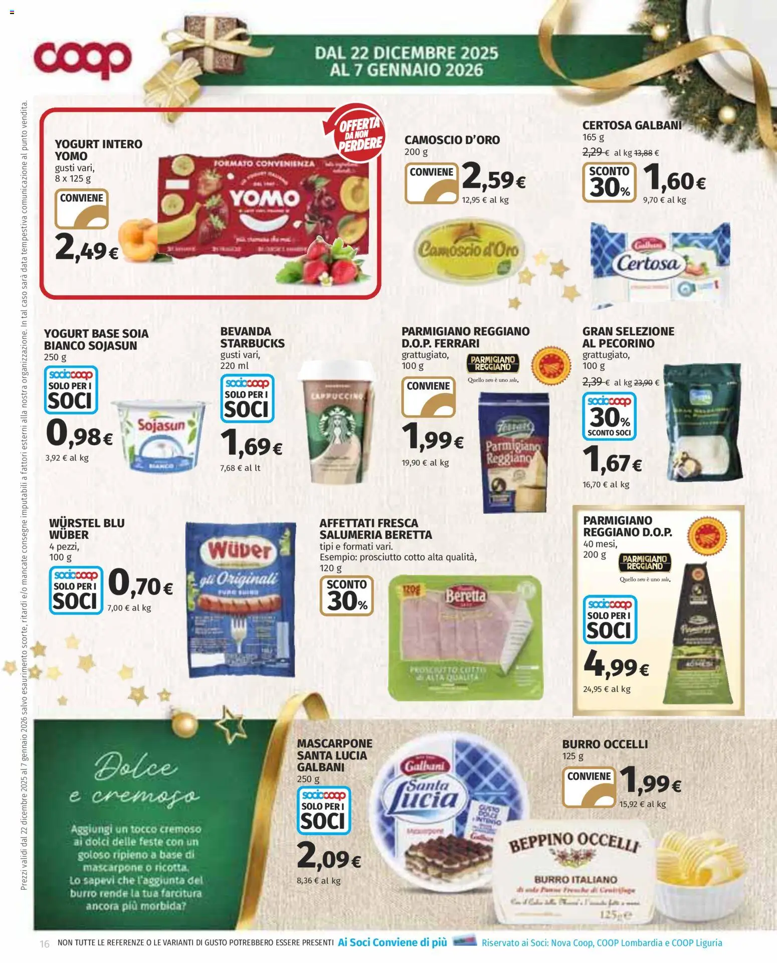 Volantino COOP del 22.12.2025 | Pagina: 16 | Prodotti: Prosciutto, Burro, Wurstel, Mascarpone