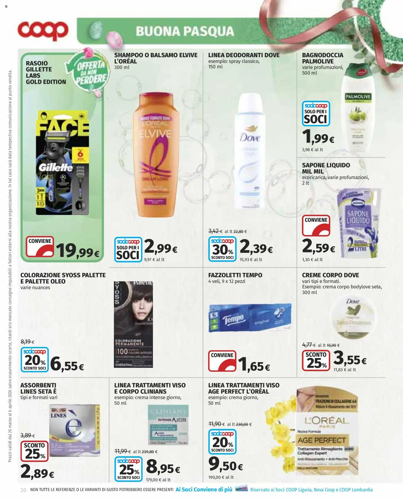 Volantino COOP del 26.03.2026 | Pagina: 20 | Prodotti: Shampoo, Crema, Rasoio, Fazzoletti