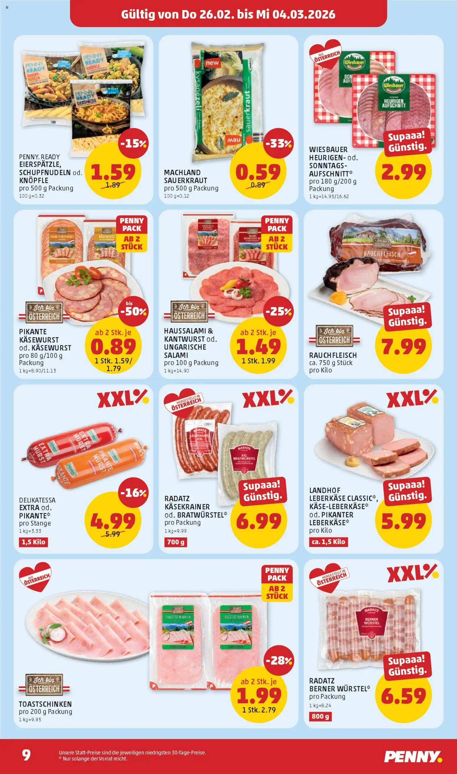 Penny Markt Flugblatt gültig ab 26.02.2026 | Seite: 9 | Produkte: Wurst