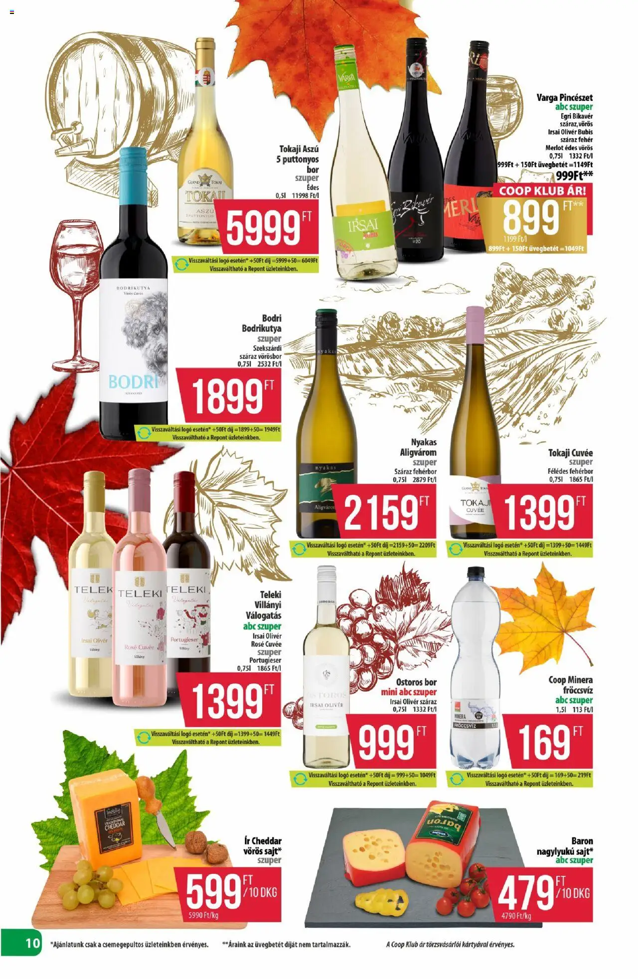 COOP akciós ujság - amely érvényes a következő dátumtól: 24.10.2025 | Oldal: 10 | Termékek: Sajt, Fehérbor, Vörösbor, Cheddar