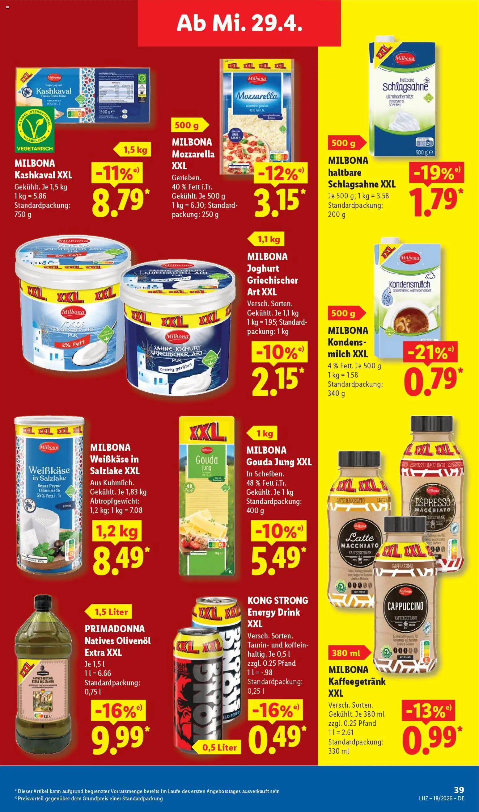 Lidl Prospekt – gültig ab 27.04.2026 | Seite: 59 | Produkte: Schlagsahne, Mozzarella, Olivenol, Pasta