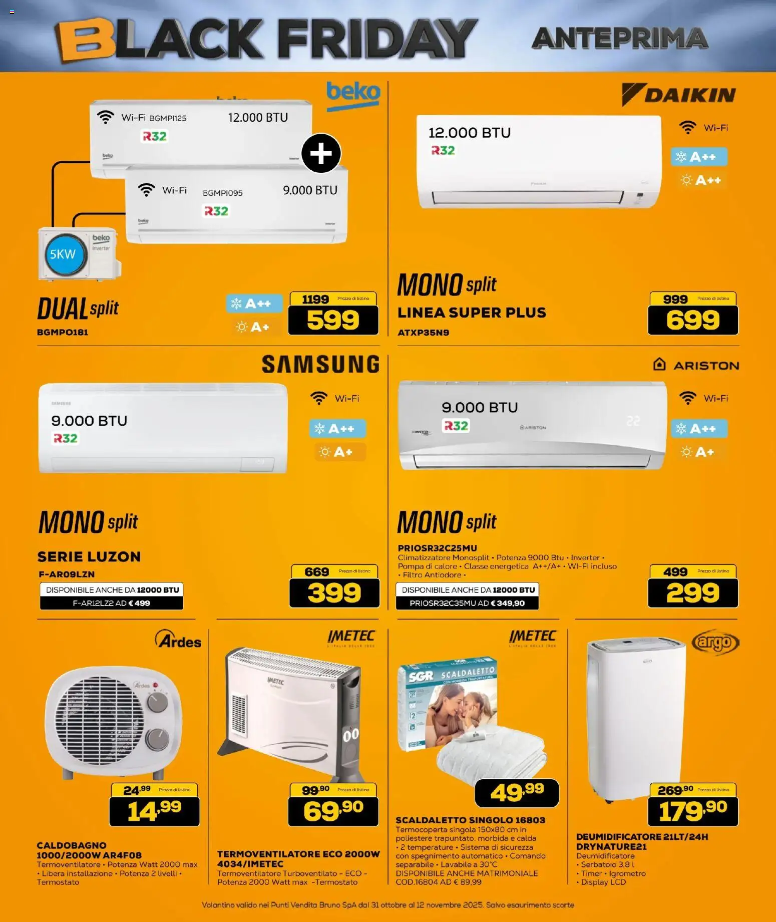 Volantino BRUNO del 31.10.2025 | Pagina: 22 | Prodotti: Climatizzatore, Deumidificatore, Samsung