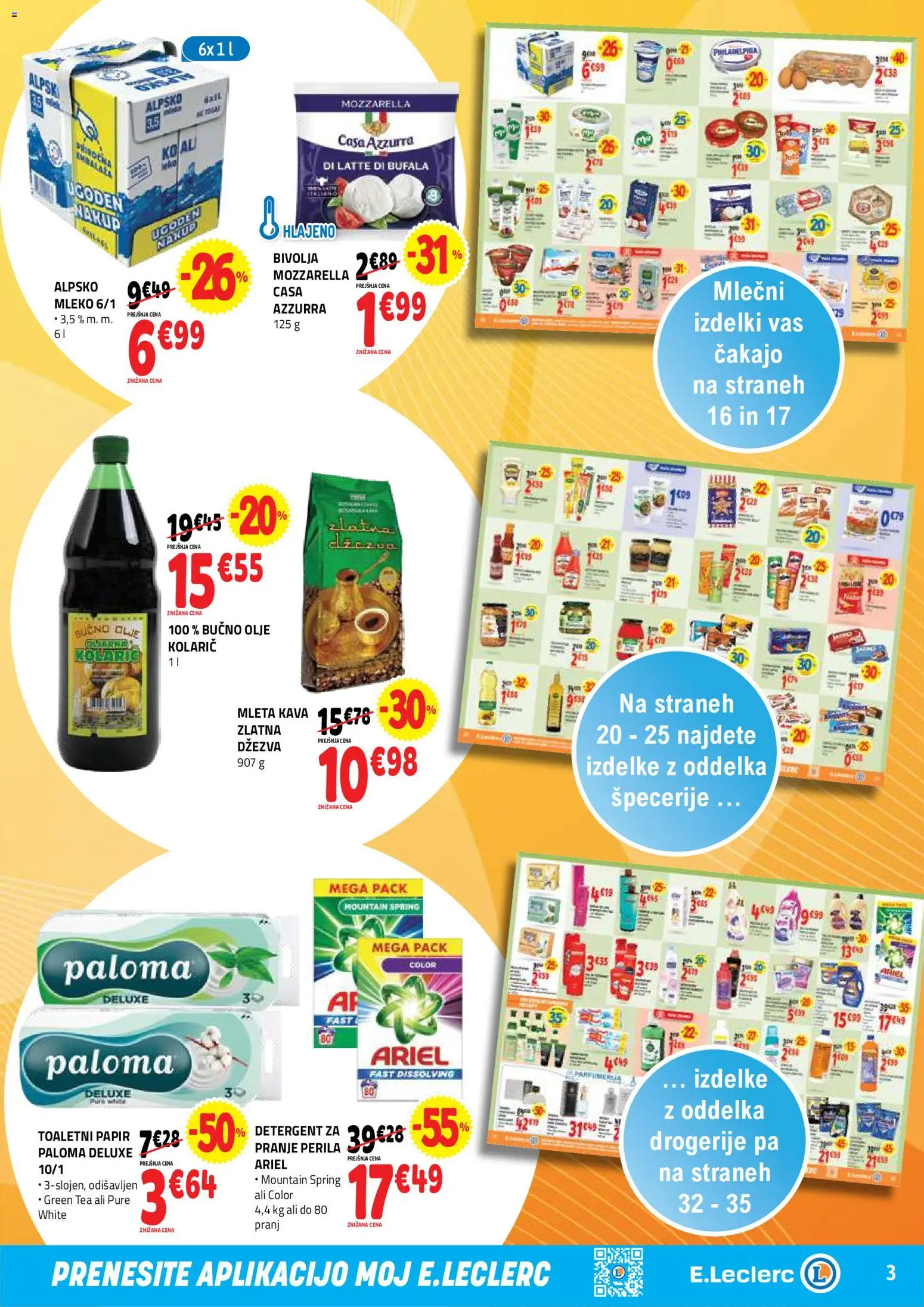 Novi E.leclerc katalog ponudbe – veljaven od 29.04.2026 | Stran: 3 | Izdelki: Bučno olje, Mleko, Kava, Detergent