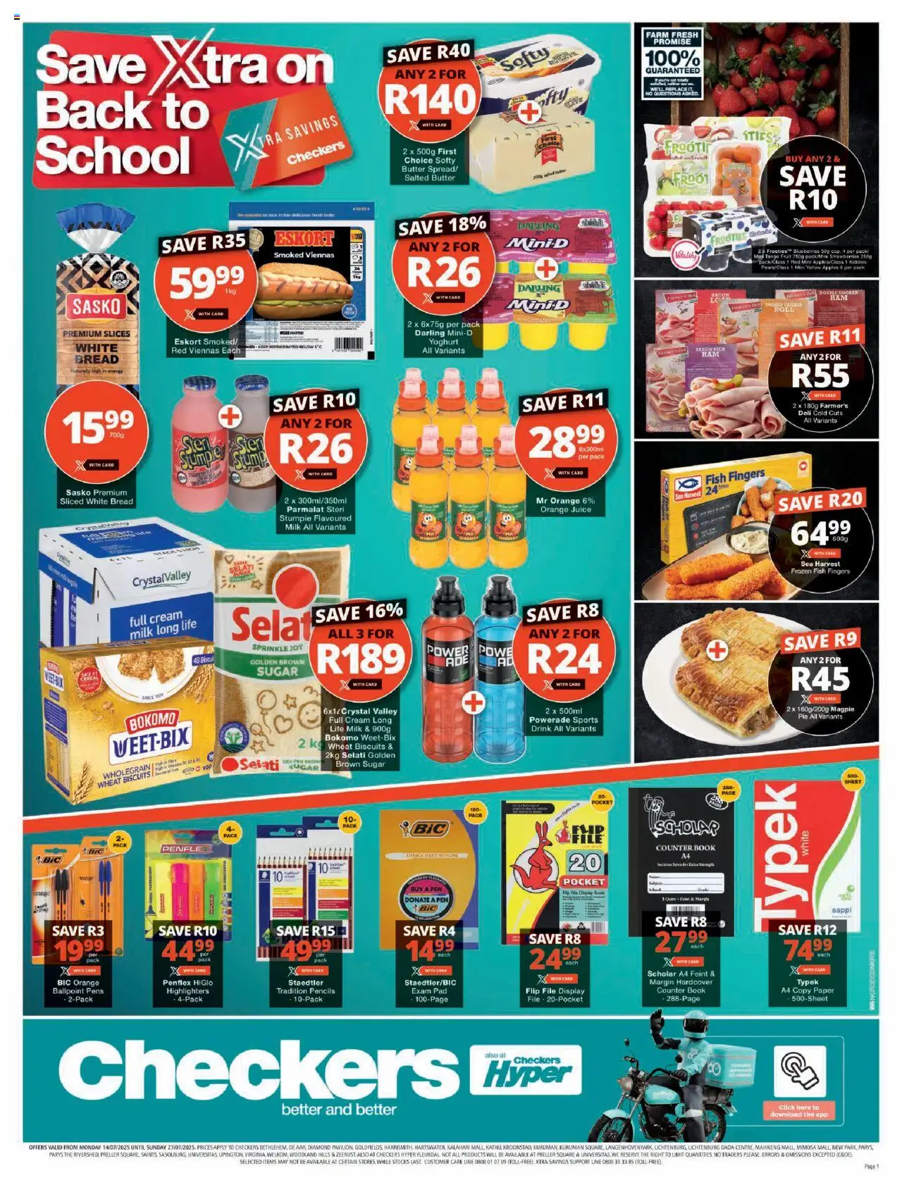 Checkers Northern Cape - Back To School Promotion │ valid from 14.07.2025 | Page: 1 | Products: Lock, Pen, Strawberries, Paper
