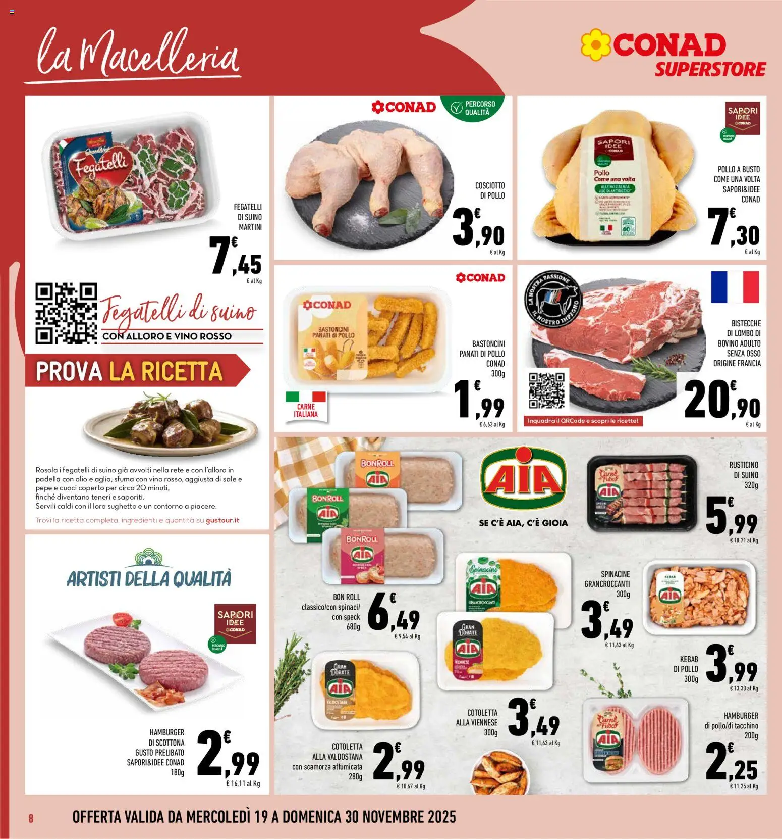 Volantino Conad del 19.11.2025 | Pagina: 8 | Prodotti: Bovino, Suino, Vino, Hamburger