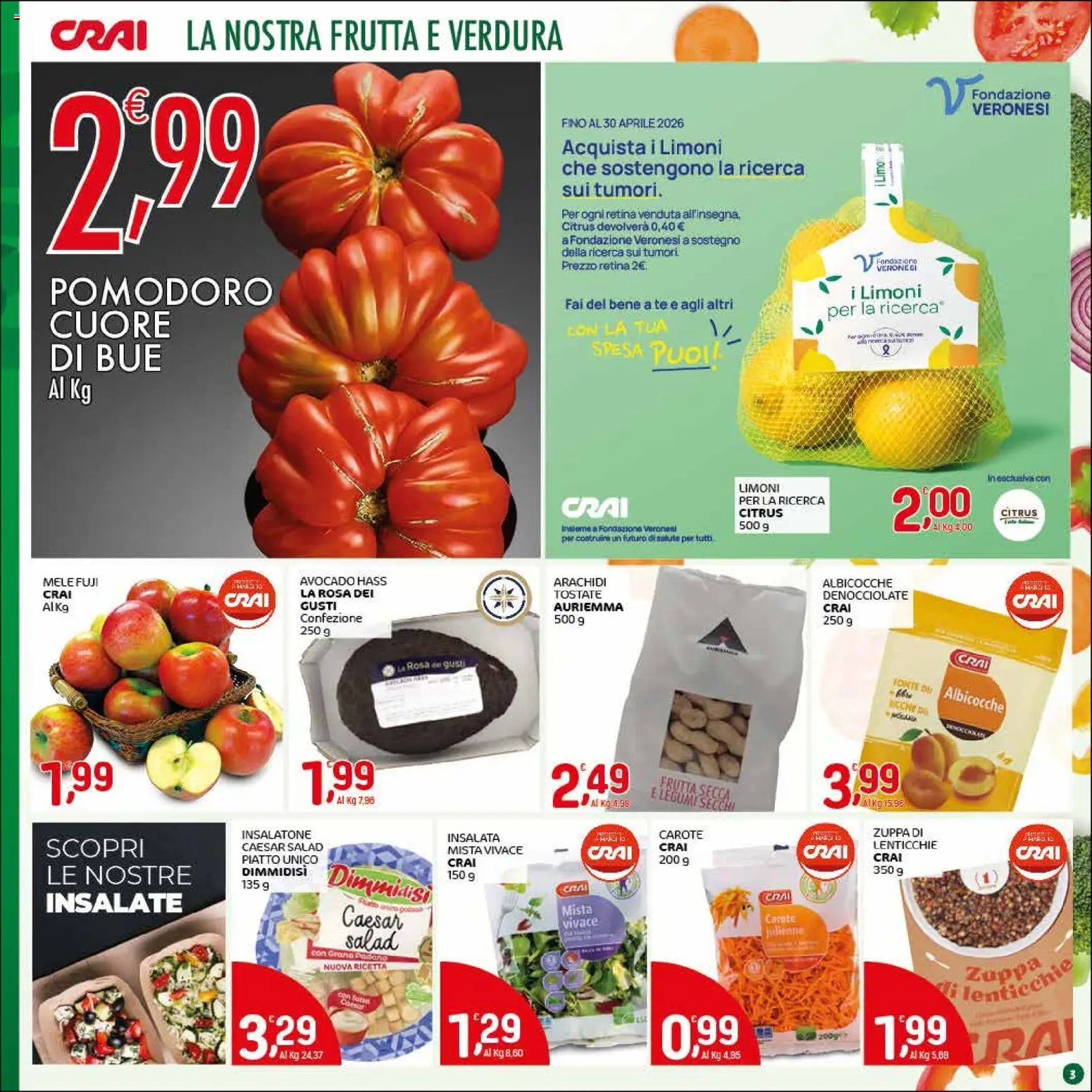 Volantino CRAI del 07.04.2026 | Pagina: 3 | Prodotti: Insalata, Lenticchie, Arachidi, Albicocche