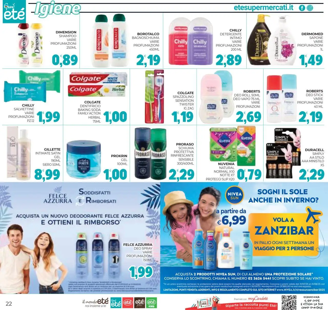 Volantino Eté del 05.08.2025 | Pagina: 22 | Prodotti: Shampoo, Dentifricio, Spazzolino, Intimo