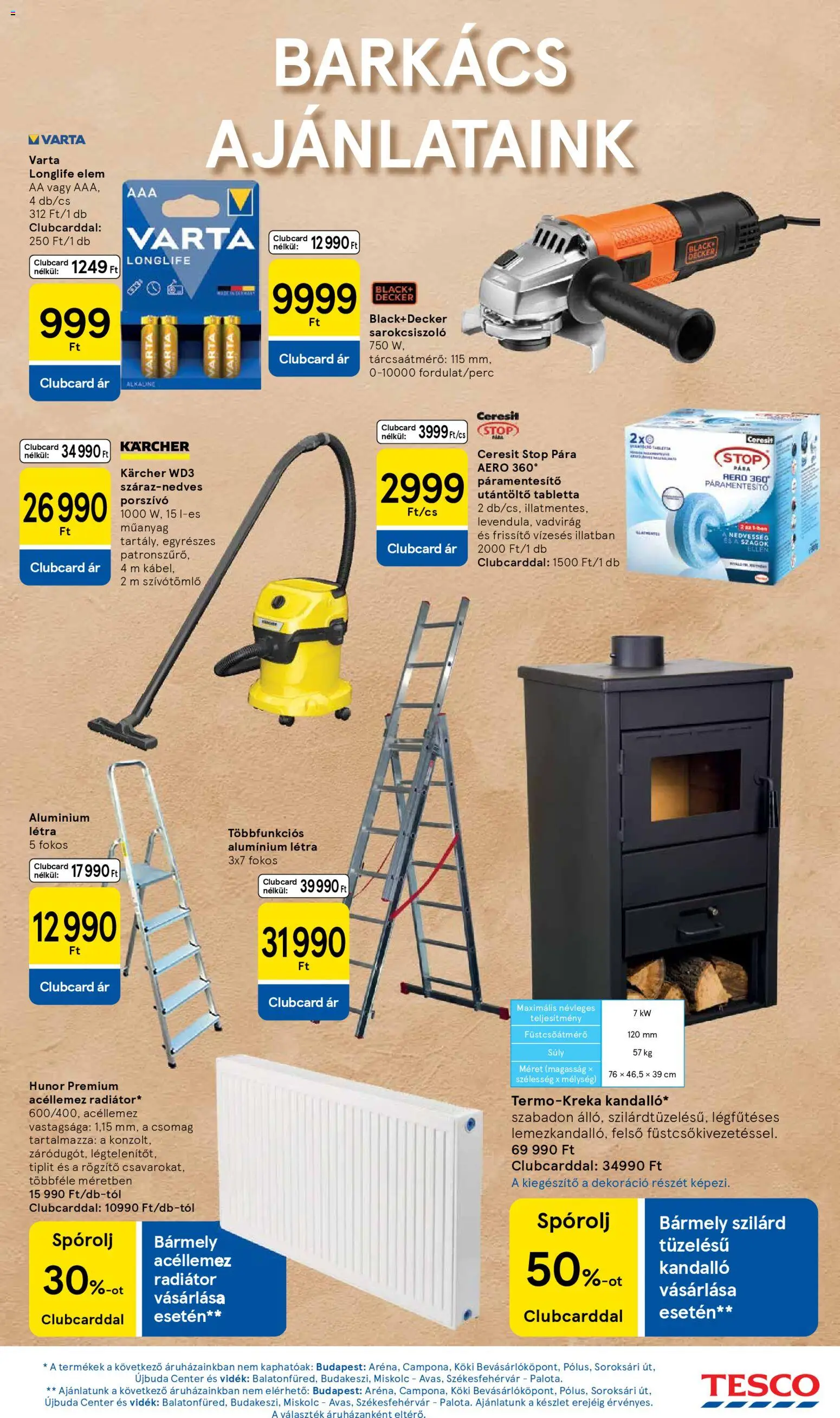 Tesco akciós ujság - amely érvényes a következő dátumtól: 05.02.2026 | Oldal: 15 | Termékek: Porszívó, Radiátor, Létra, Dekoráció