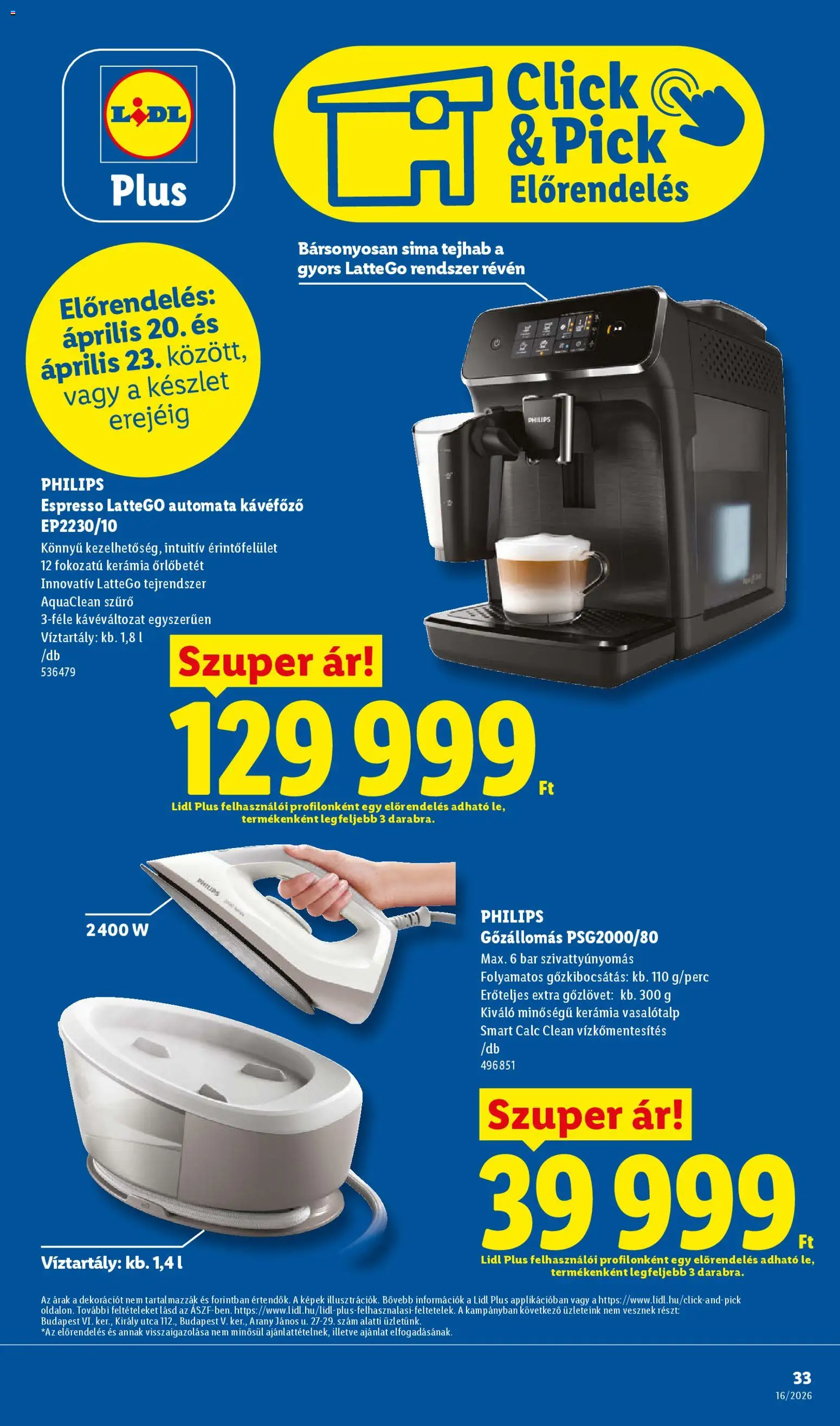 Lidl akciós ujság - amely érvényes a következő dátumtól: 16.04.2026 | Oldal: 33 | Termékek: Pick, Kávéfőző, Automata kávéfőző
