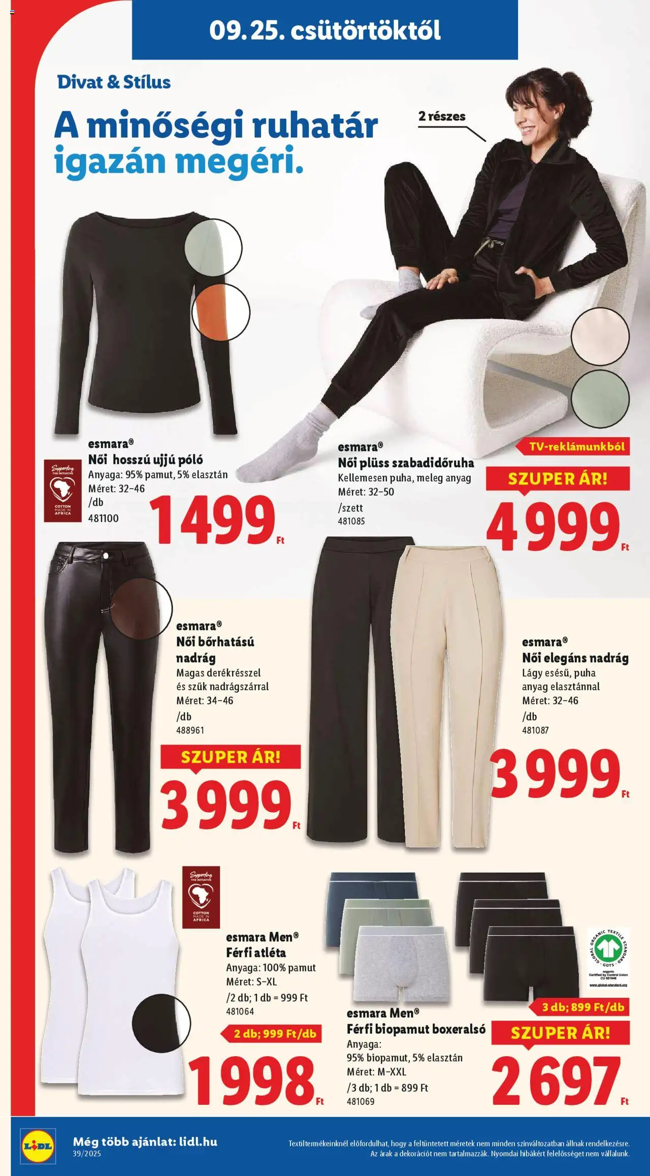 Lidl akciós ujság - amely érvényes a következő dátumtól: 25.09.2025 | Oldal: 34 | Termékek: Atléta, Boxeralsó, Plüss, Nadrág