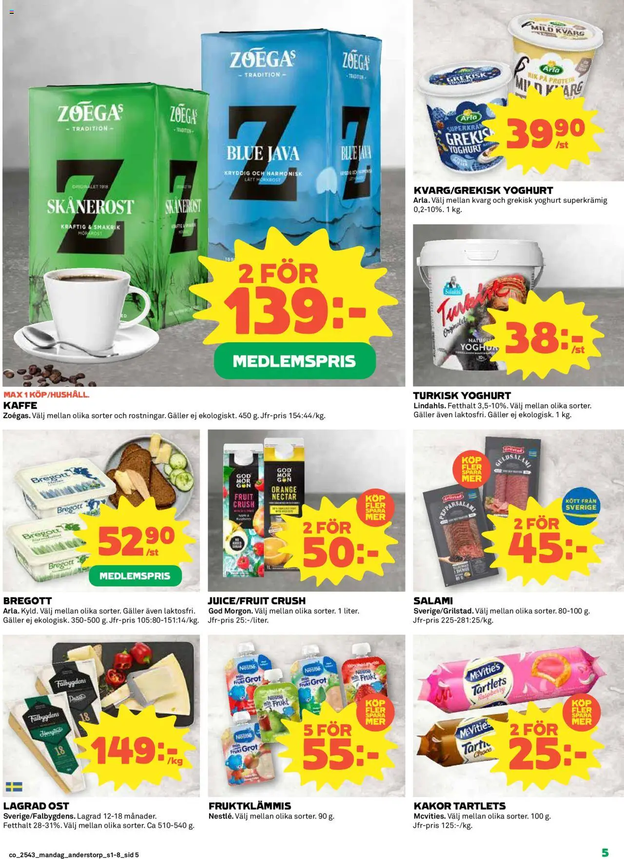 Coop reklamblad aktuell från 20.10.2025 | Sida: 5 | Produkter: Galler, Bregott, Grekisk yoghurt, Kvarg