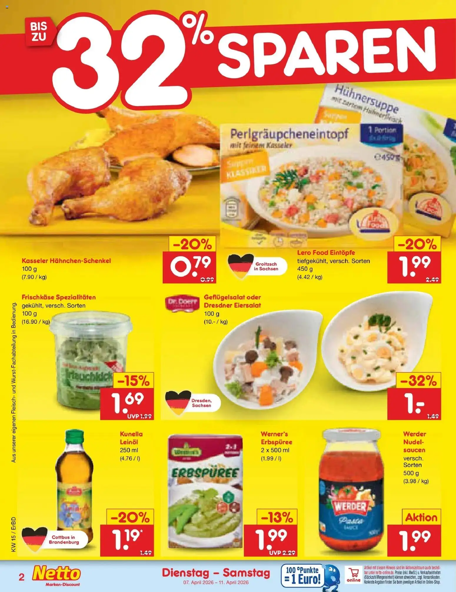 Netto Marken-Discount Prospekt Jena-Lobeda	 – gültig ab 05.04.2026 | Seite: 28 | Produkte: Hahnchenschenkel, Leinöl, Fleisch, Frischkase