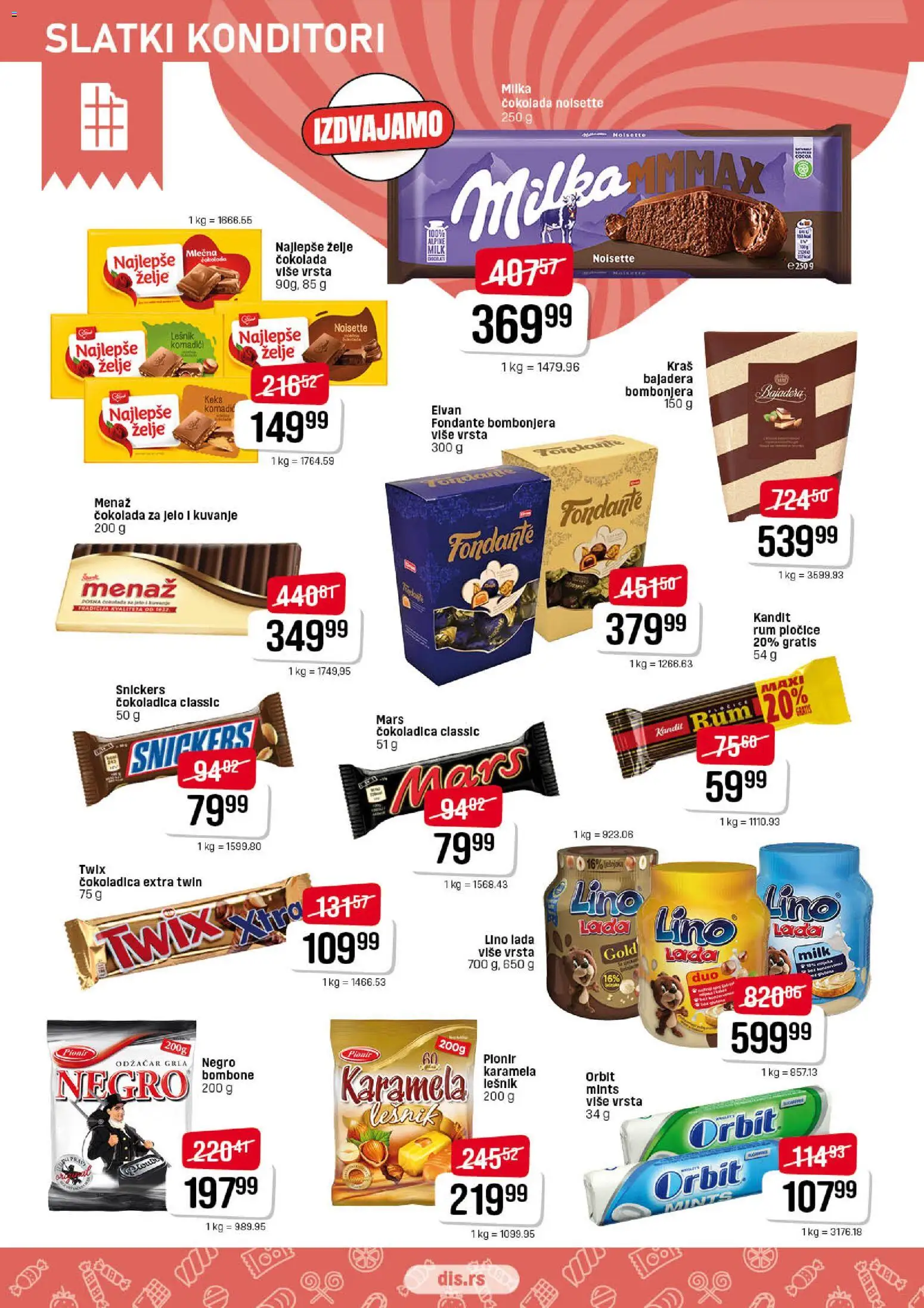DIS katalog - važi od 26.02.2026 | Strana: 12 | Proizvode: Bombone, Bombonjera, Orbit, Čokolada