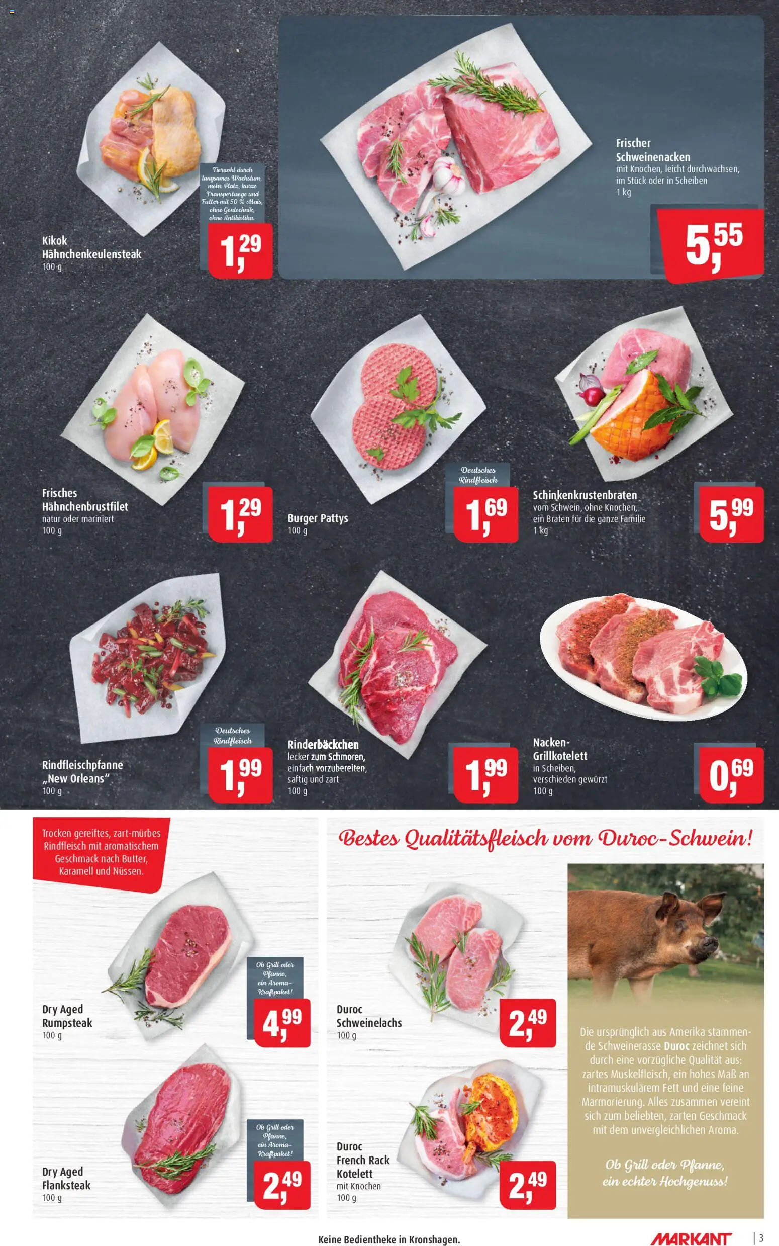 Markant Prospekt 	 – gültig ab 30.03.2026 | Seite: 3 | Produkte: Rumpsteak, Burger, Schweinenacken, Rindfleisch