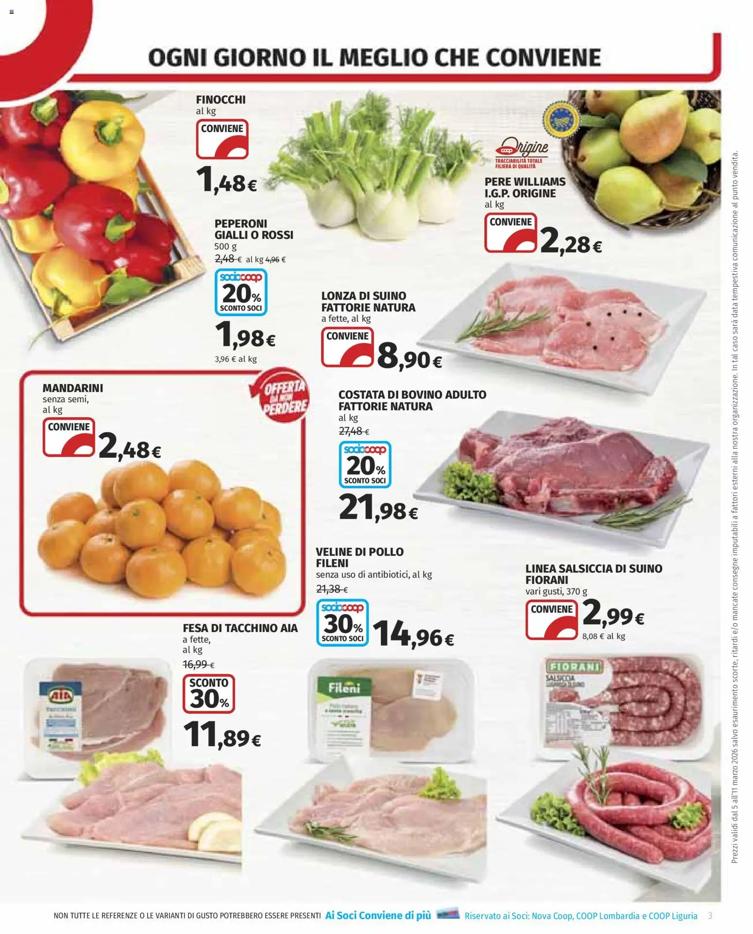 Volantino COOP del 05.03.2026 | Pagina: 3 | Prodotti: Peperoni, Mandarini, Suino, Tacchino