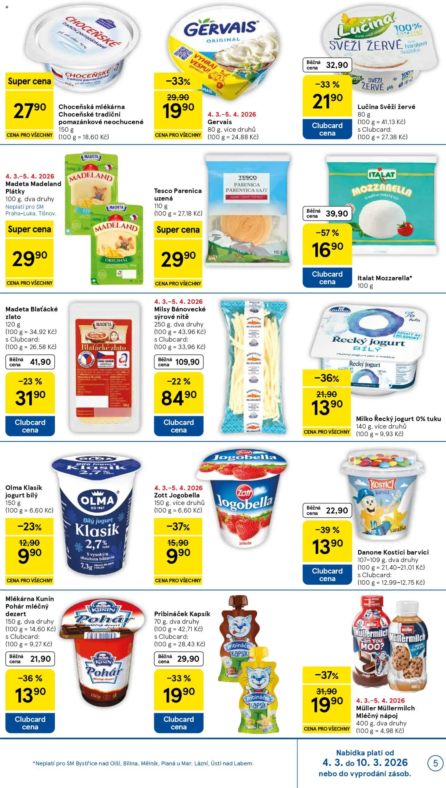 Tesco leták - Supermarket od 04.03.2026 | Strana: 5 | Produkty: Jogurt, Kostici, Kapsík Pribináček, Müllermilch