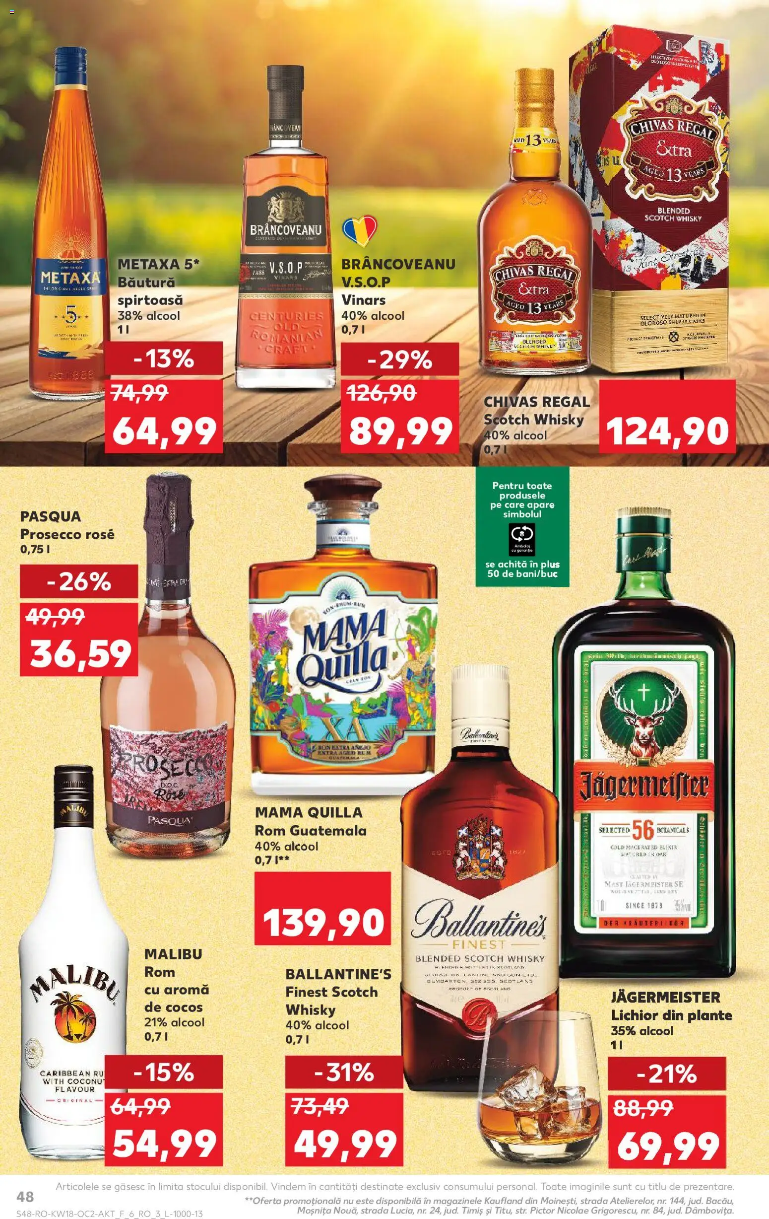 Kaufland RO akciós ujság - amely érvényes a következő dátumtól: 29.04.2026 | Oldal: 48 | Termékek: Jägermeister, Malibu, Metaxa, Rum