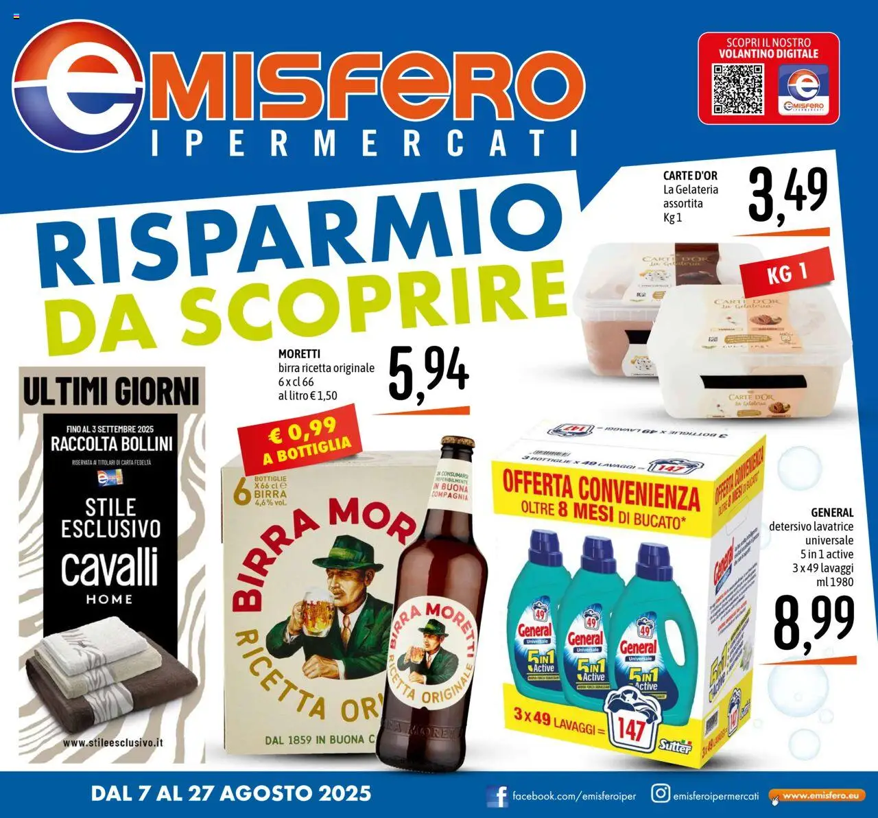 Volantino Emisfero del 07.08.2025 | Pagina: 1 | Prodotti: Birra, Lavatrice, Bottiglia