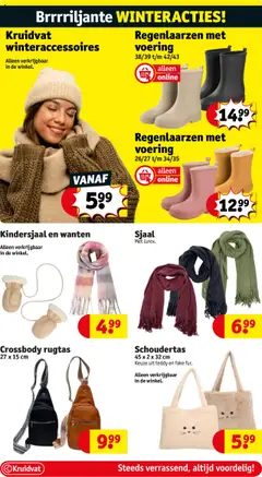 Regenlaarzen met voering, Regenlaarzen met voering 38/39 t/m 42/43, alleen online - Voorbeeld van een folder van Kruidvat, geldig van 14.10.2025 | Pagina: 29 | Producten: Sjaal, Regenlaarzen