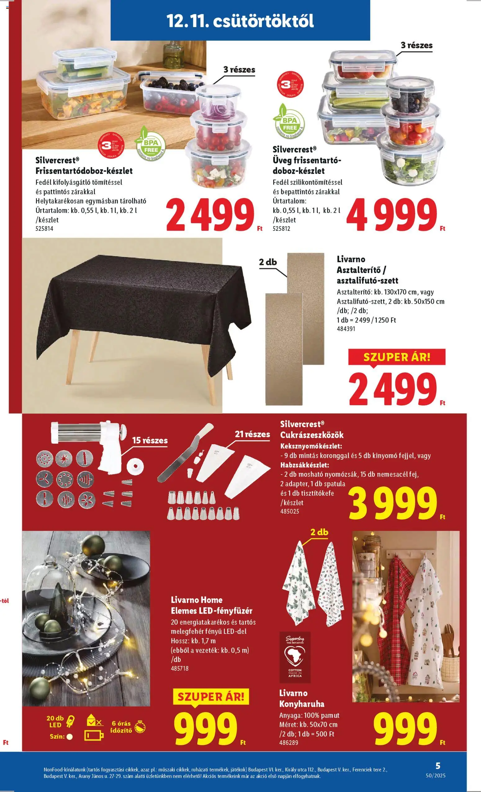 Lidl akciós ujság - amely érvényes a következő dátumtól: 11.12.2025 | Oldal: 5 | Termékek: Konyharuha, Játékok, Asztalterítő
