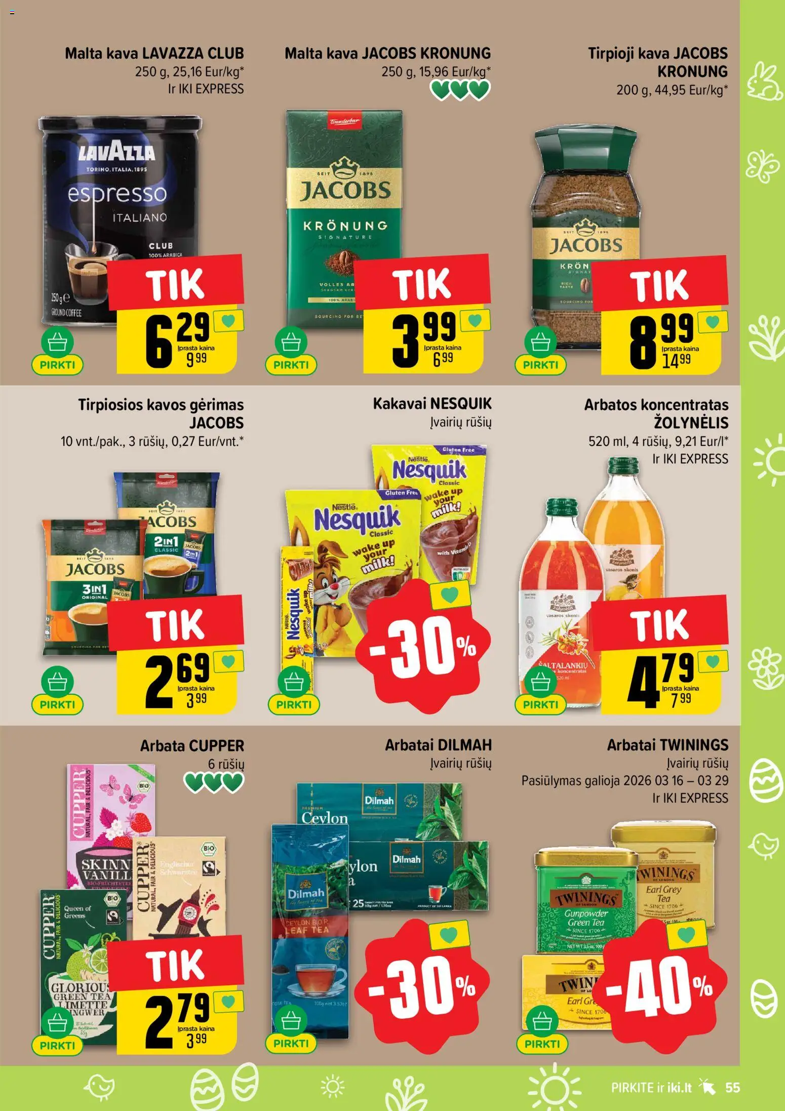 IKI akcijos nuo 16.03.2026 | Puslapis: 55 | Prekių: Tirpioji kava, Kava, Arbata