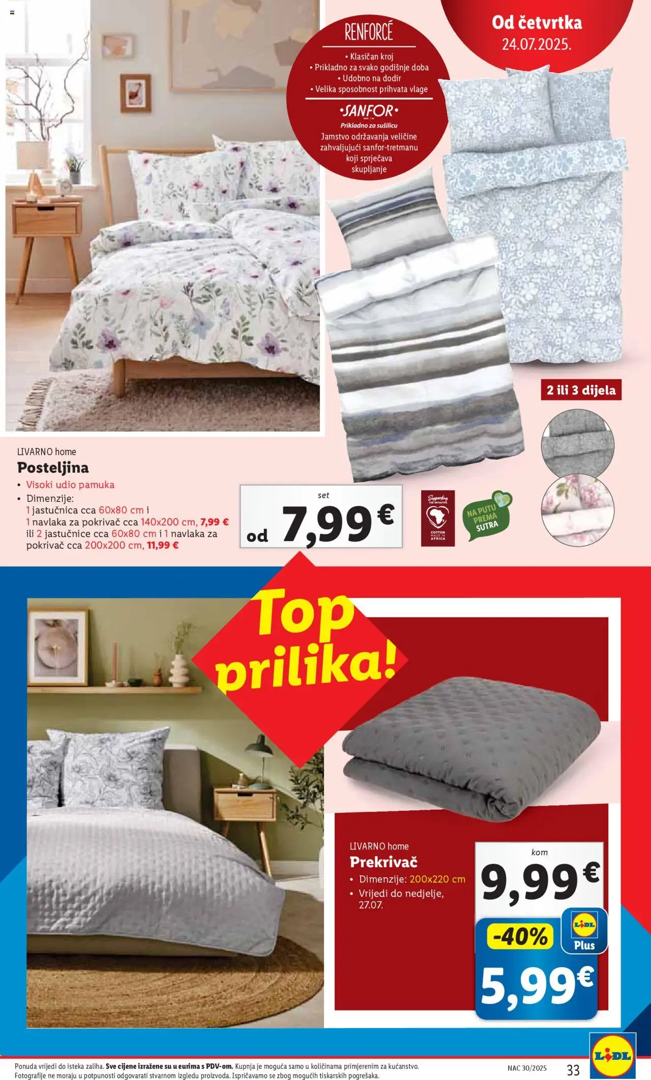 Lidl katalog | vrijedi od 24.07.2025 | Stranica: 33 | Proizvodi: Pokrivač, Jastučnica, Posteljina