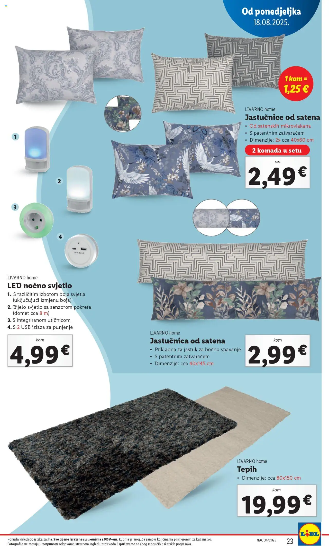 Lidl katalog | vrijedi od 18.08.2025 | Stranica: 23 | Proizvodi: Jastuk, Tepih, Jastučnica, USB