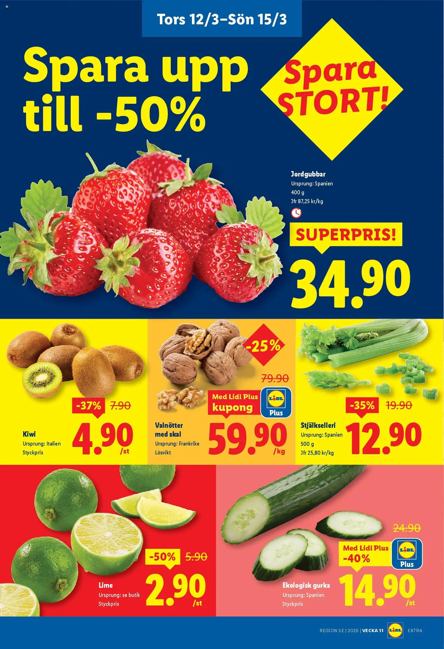 Lidl reklamblad aktuell från 09.03.2026 | Sida: 27 | Produkter: Jordgubbar, Kiwi, Lime, Gurka