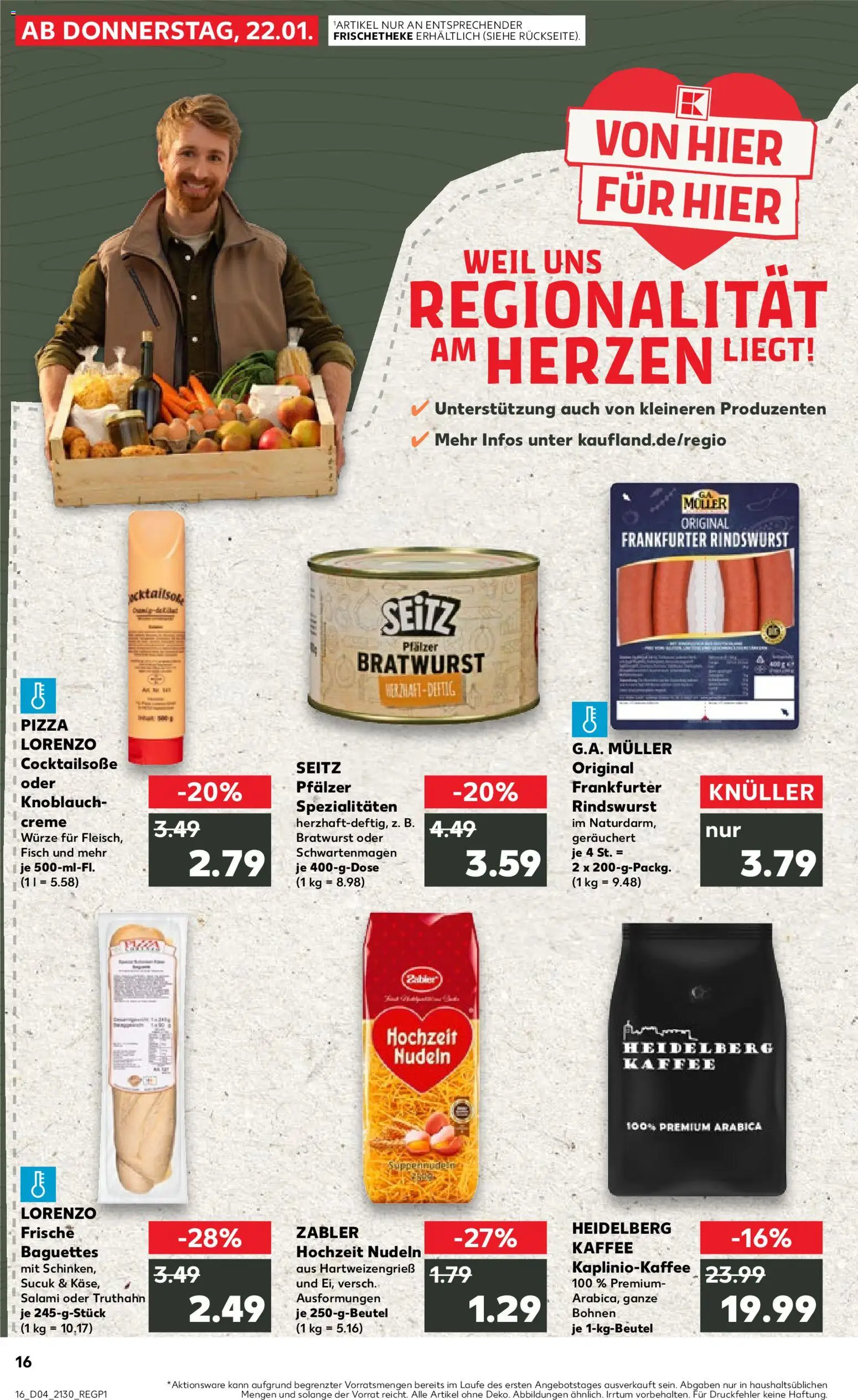 Kaufland prospekt Speyer	 – gültig ab 22.01.2026 | Seite: 16 | Produkte: Bratwurst, Knoblauch, Salami, Nudeln