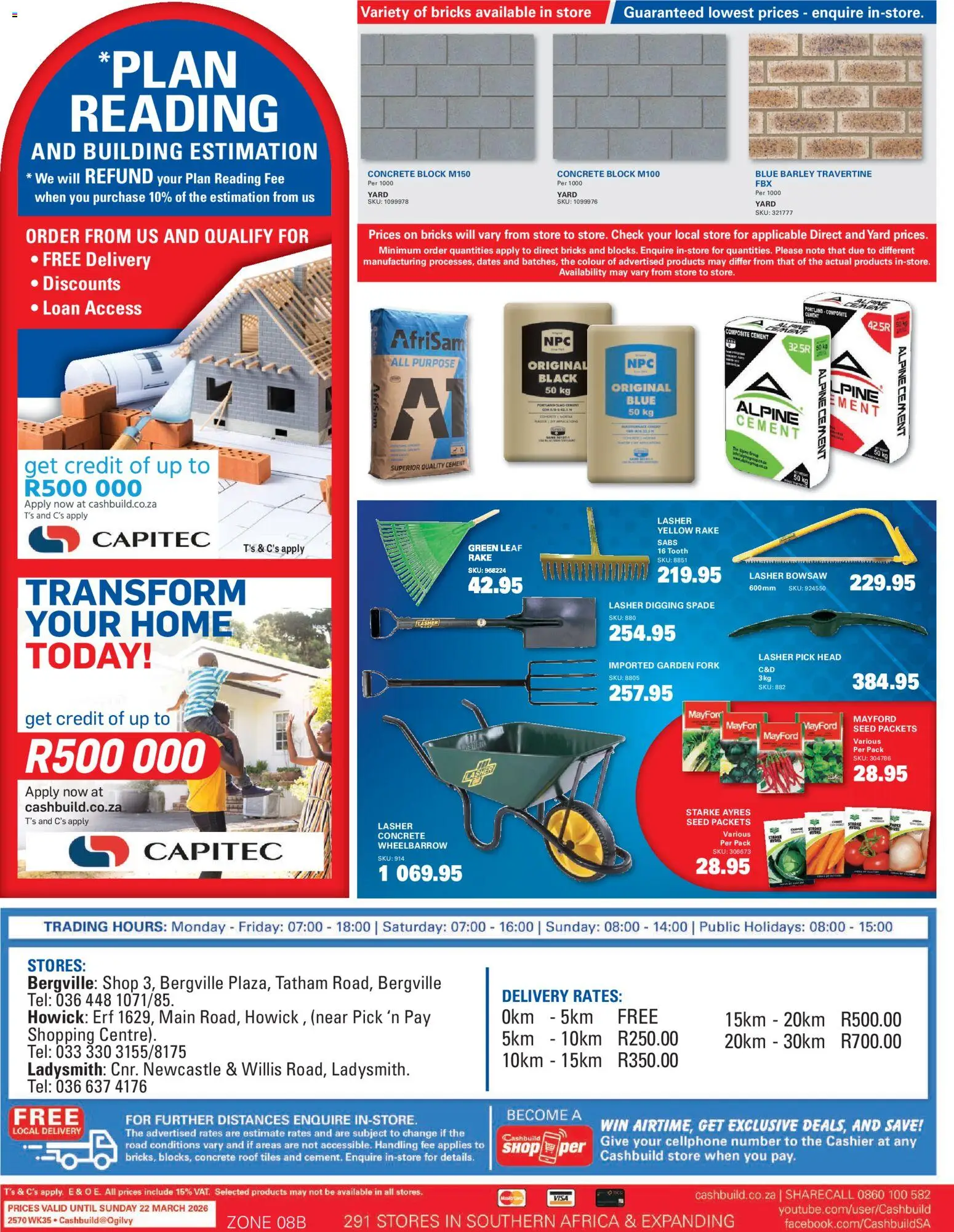 New Cashbuild catalogue – valid from 23.02.2026 | Page: 4 | Products: Dates, Wheelbarrow, Spade, Bowsaw