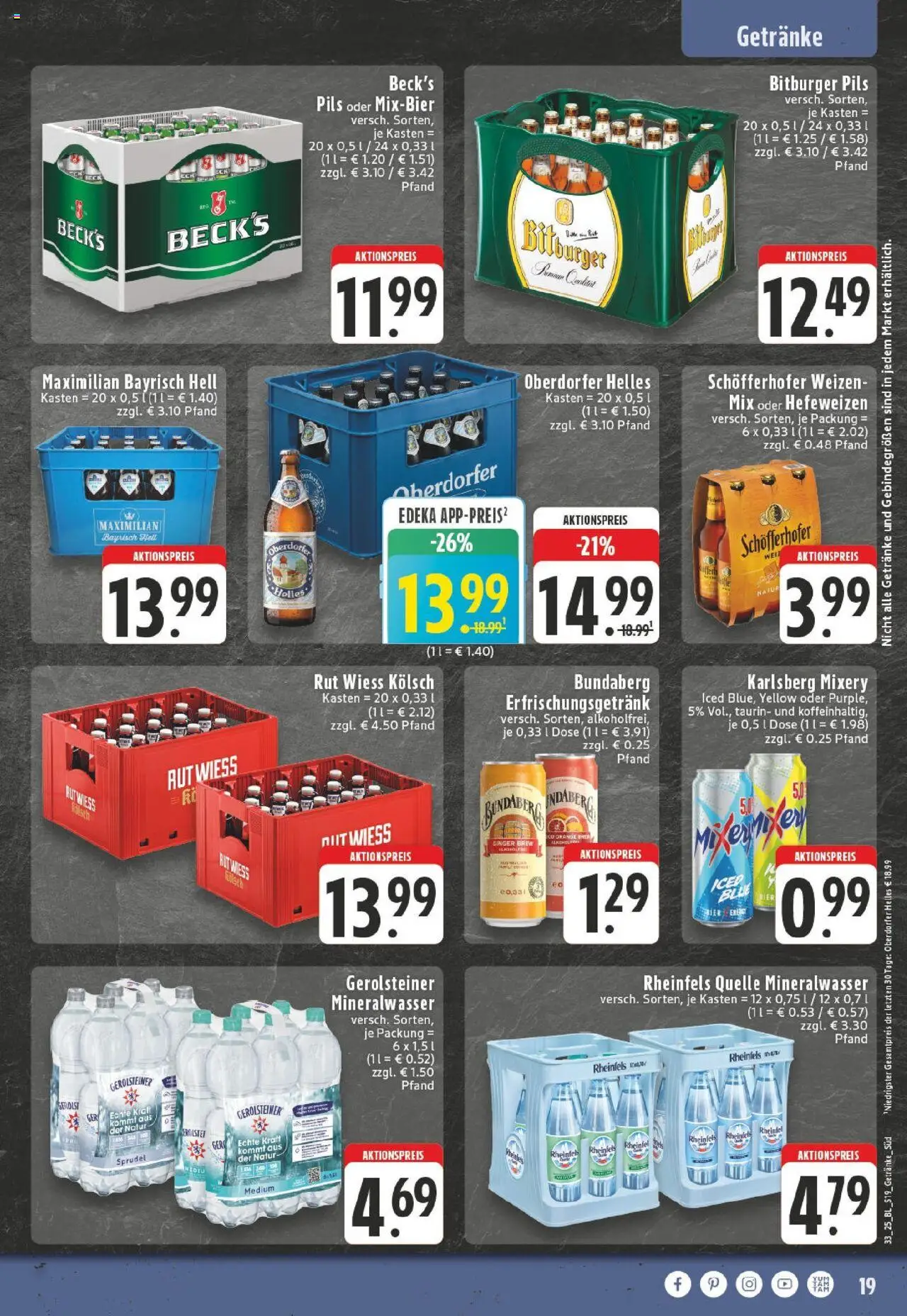 Edeka prospekt Herzogenrath	 - gültig ab dem 11.08.2025 | Seite: 19 | Produkte: Bitburger, Pils, Mineralwasser, Rheinfels quelle