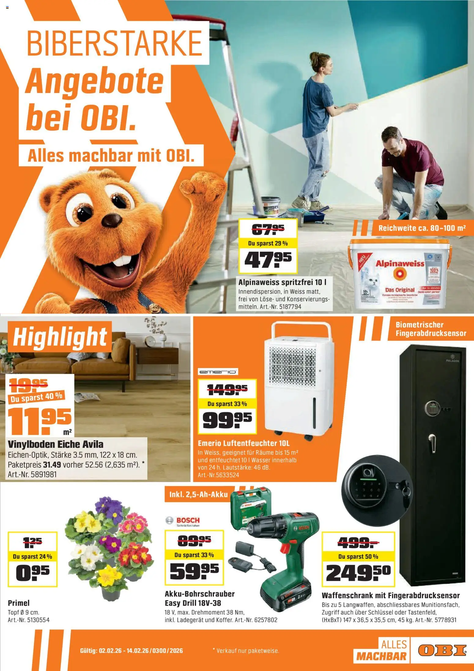 OBI - BIBERSTARKE Angebote bei OBI. – gültig ab 01.02.2026 | Seite: 1 | Produkte: Wasser, Ladegerät, Bosch