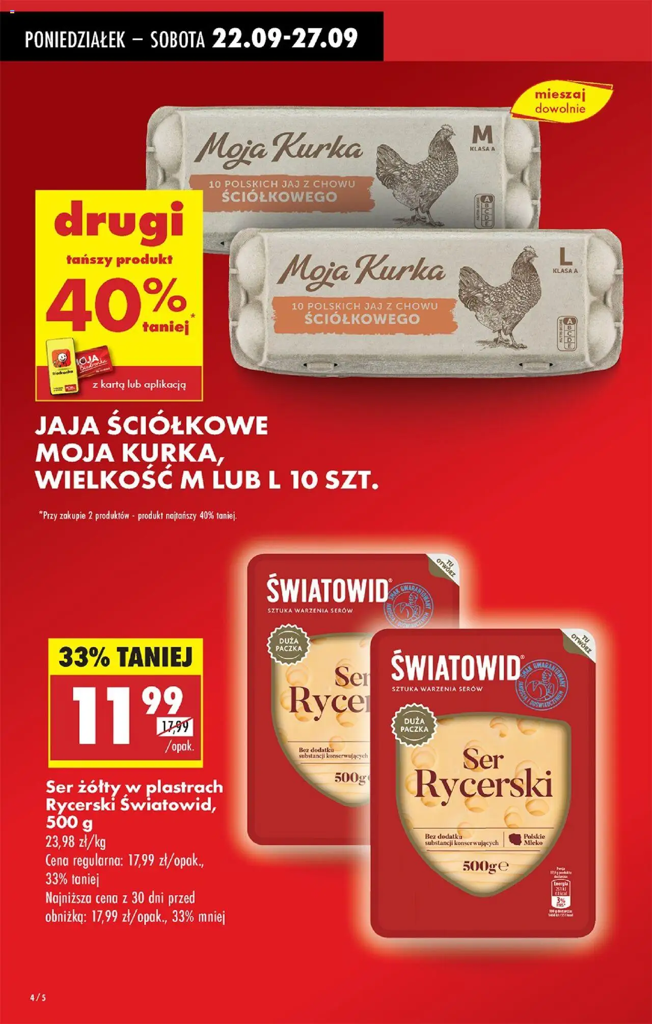 Biedronka gazetka od 22.09.2025 | Strona: 4 | Produkty: Ser żółty, Karta, Ser, Jaja