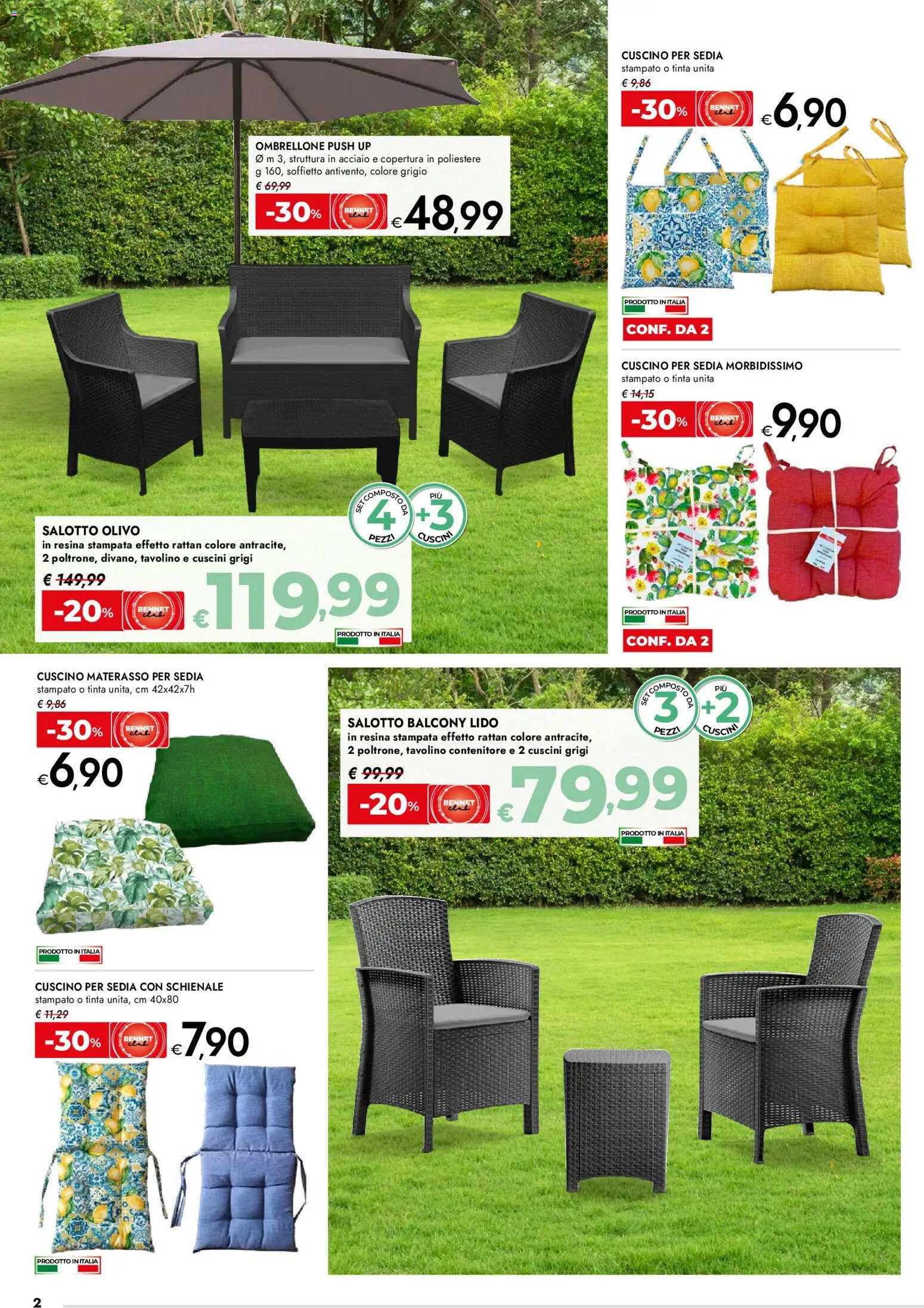 Volantino bennet del 07.04.2026 | Pagina: 2 | Prodotti: Ombrellone, Contenitore, Cuscino, Sedia