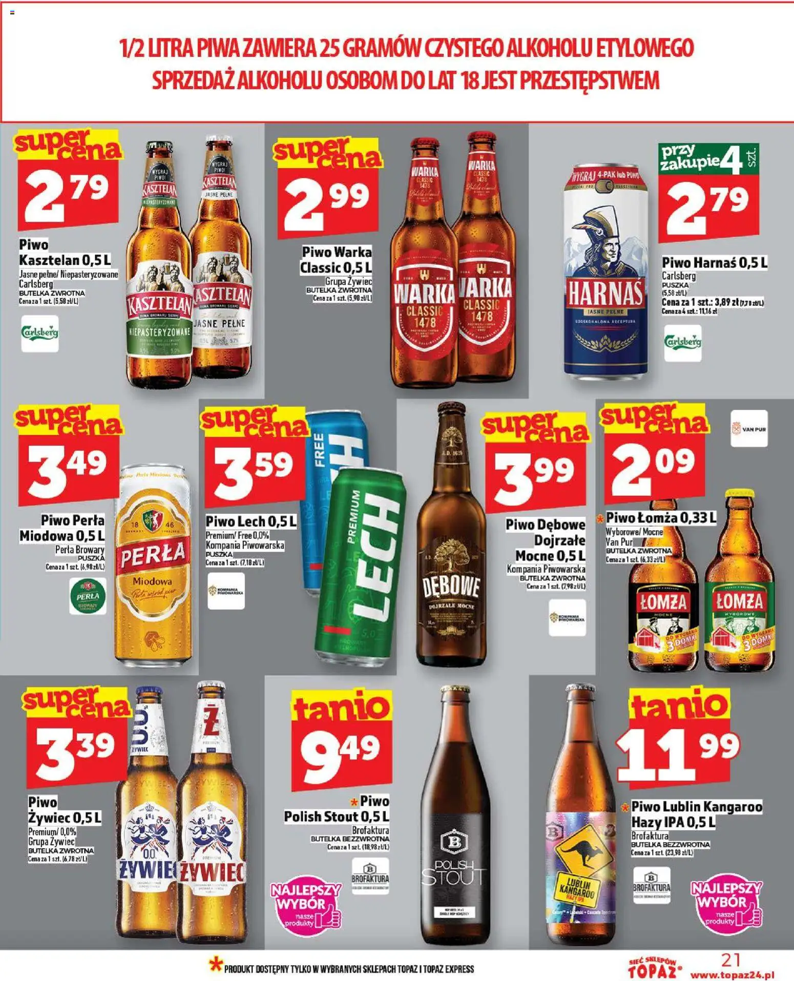 Topaz Gazetka MAZ od 20.11.2025 | Strona: 21 | Produkty: Piwo perła, Warka, Piwo Warka, Piwo