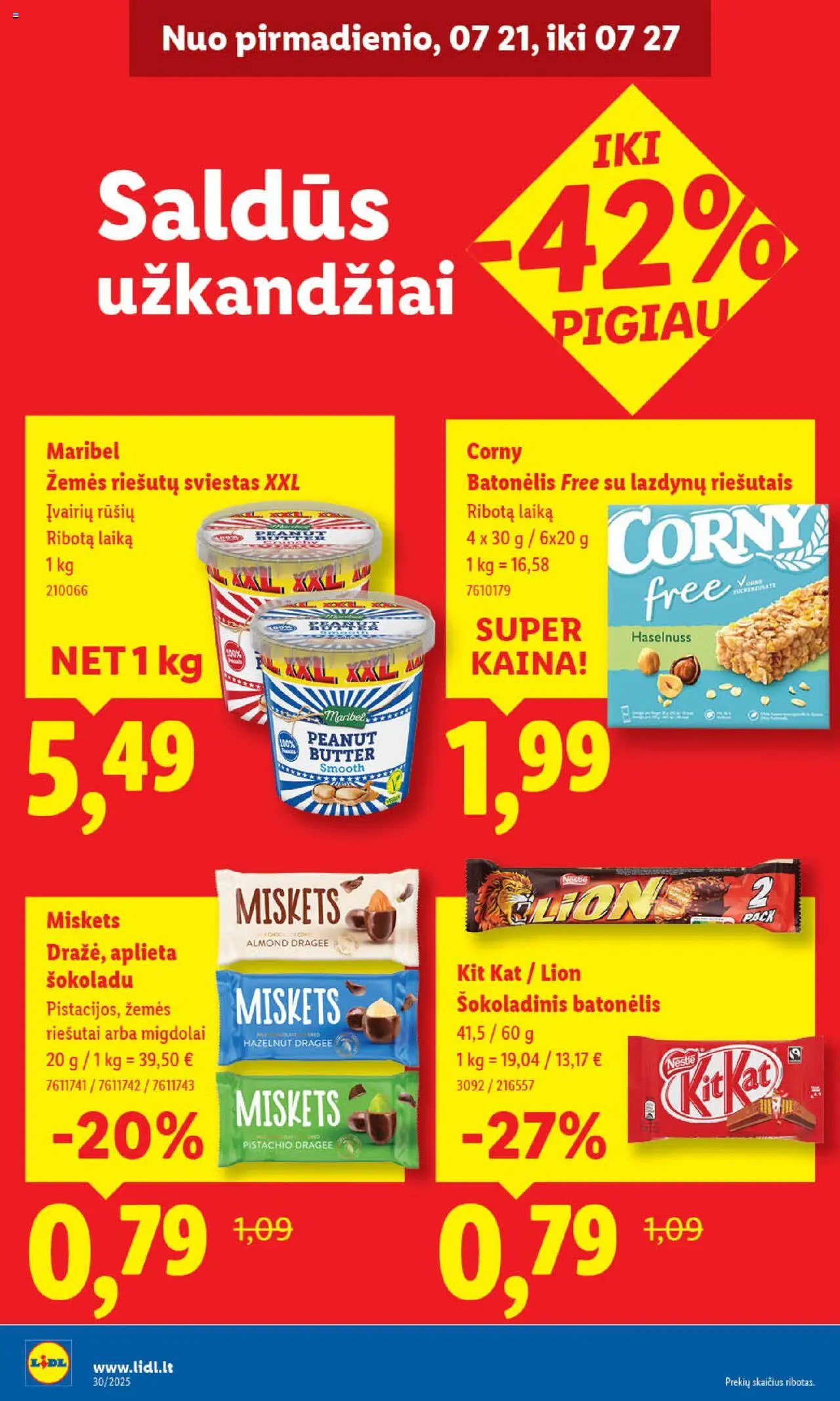 LIDL - Leidinys│galioja nuo 24.07.2025 | Puslapis: 42 | Prekių: Riešutai, Sviestas, Šokoladinis batonėlis