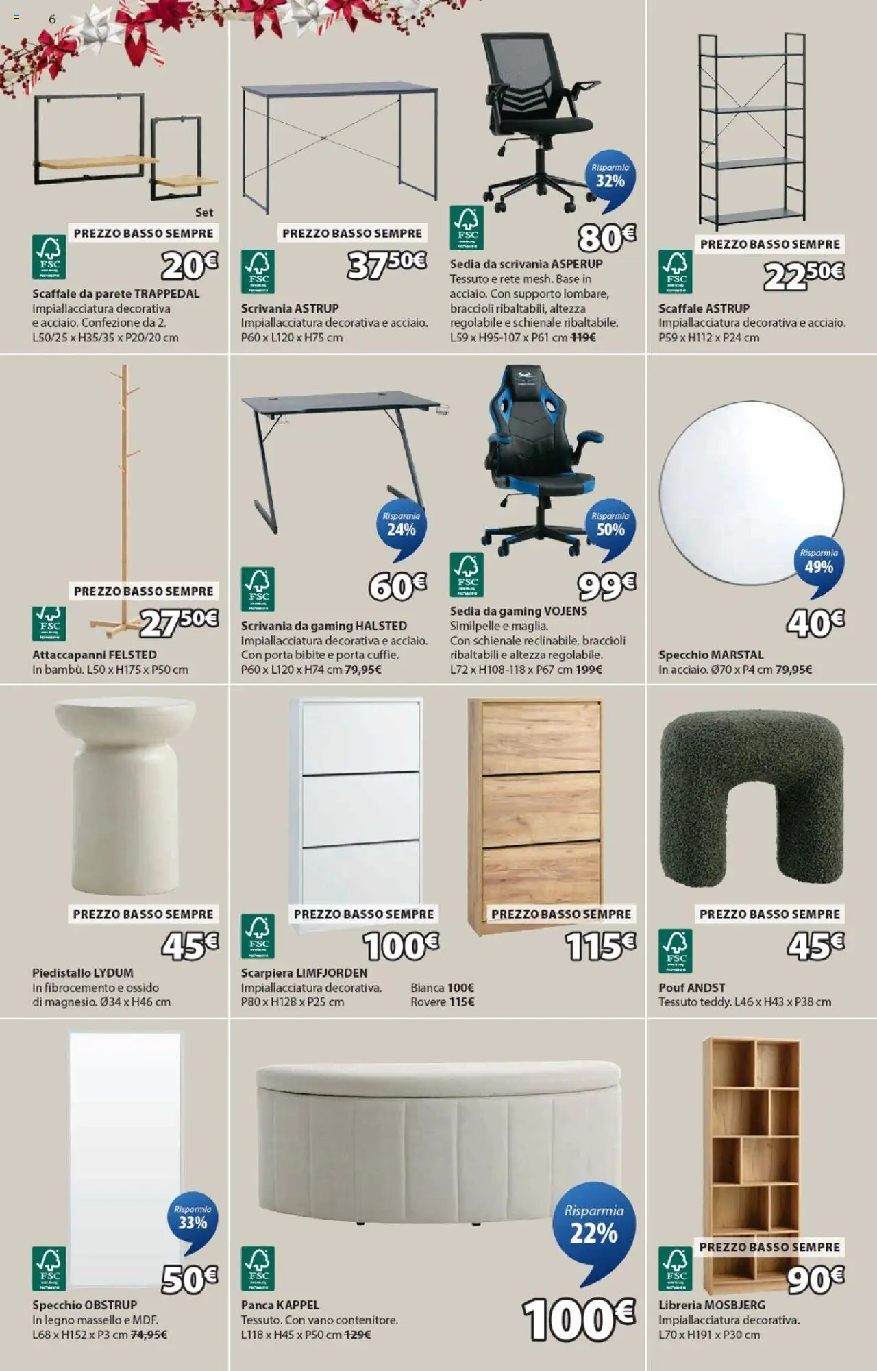 Volantino JYSK del 16.10.2025 | Pagina: 6 | Prodotti: Braccioli, Scarpiera, Scrivania, Specchio