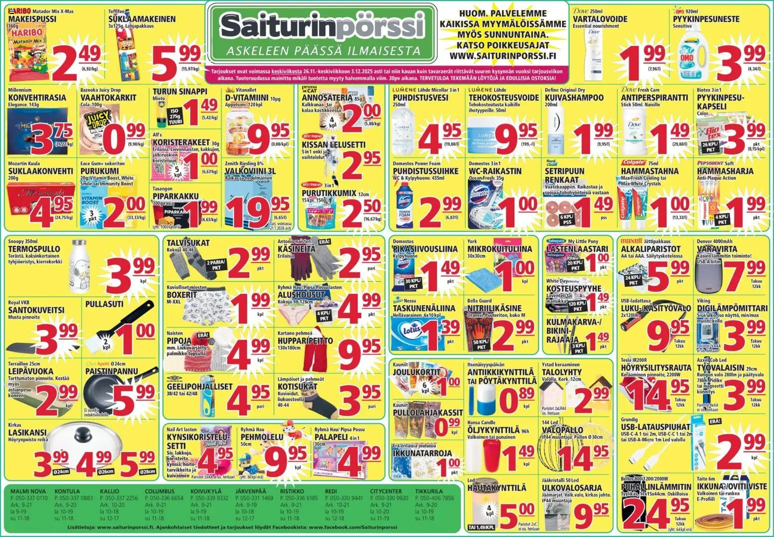 Saiturinpörssi tarjoukset – voimassa 26.11.2025 alkaen | Sivu: 1 | Tuotteet: Paistinpannu, Kuivashampoo, Termospullo, Puhdistussuihke