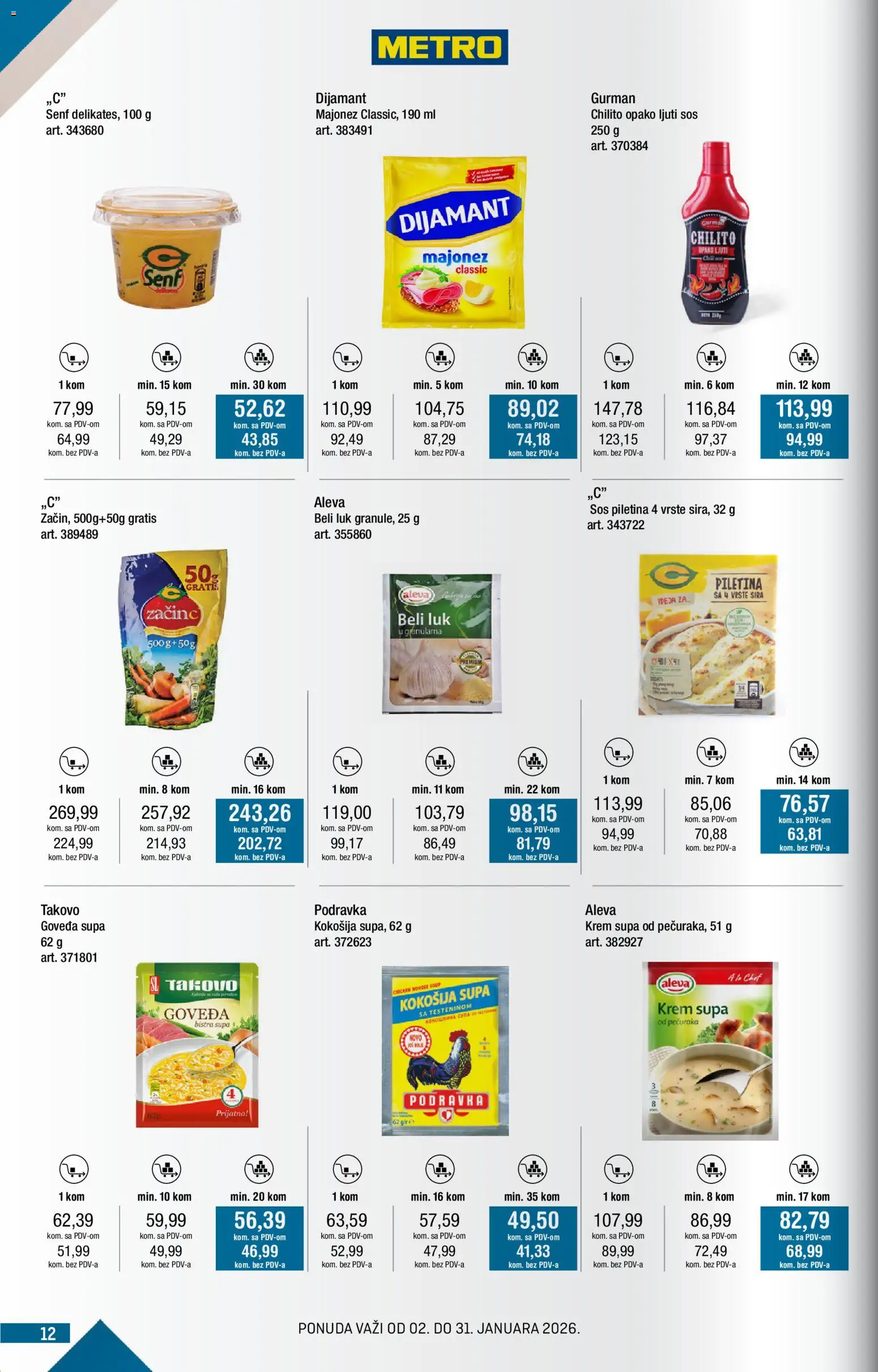 Metro katalog - važi od 02.01.2026 | Strana: 12 | Proizvode: Majonez, Senf, Podravka, Piletina