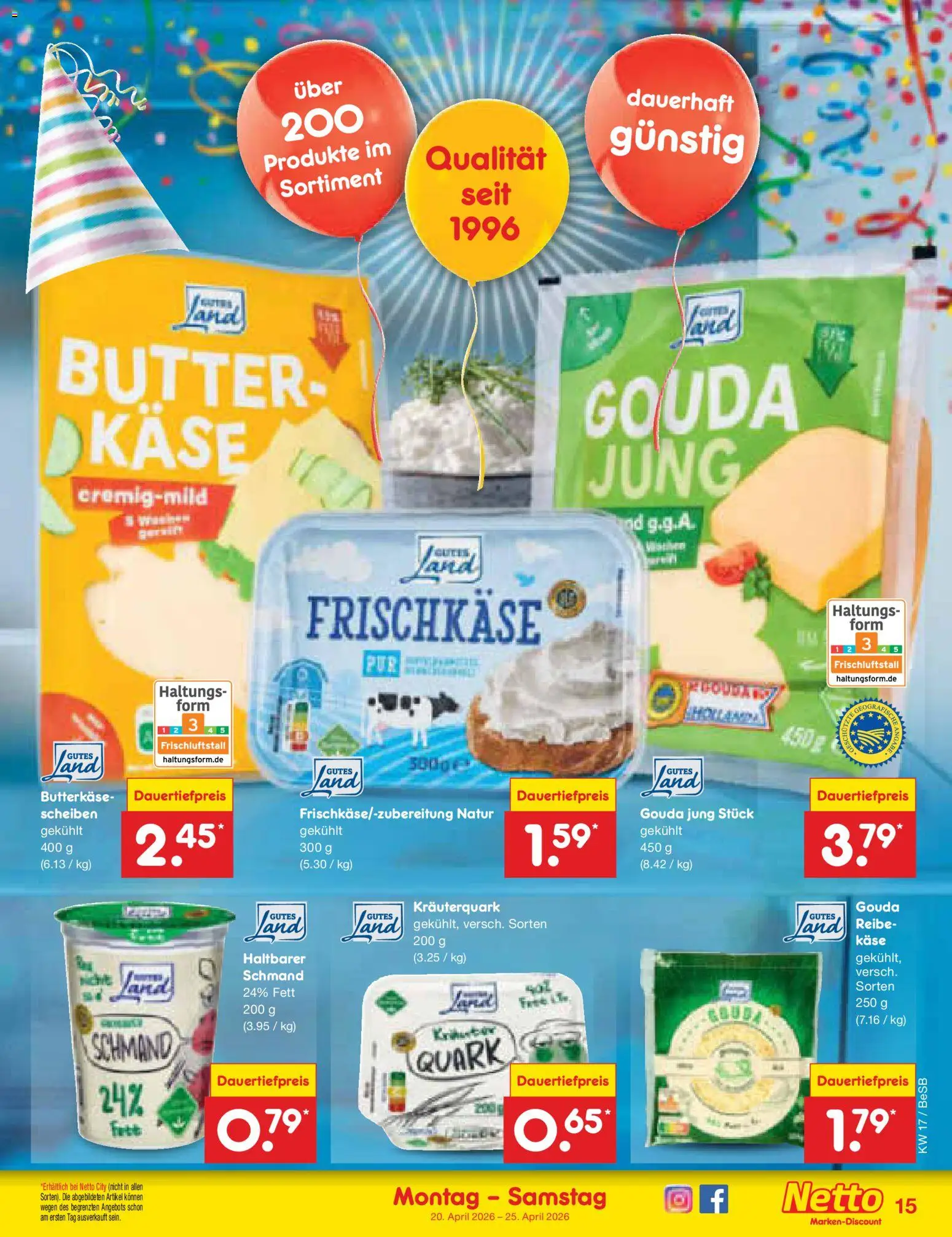 Netto Marken-Discount Prospekt 	 – gültig ab 20.04.2026 | Seite: 17 | Produkte: Quark, Butter, Käse, Frischkase