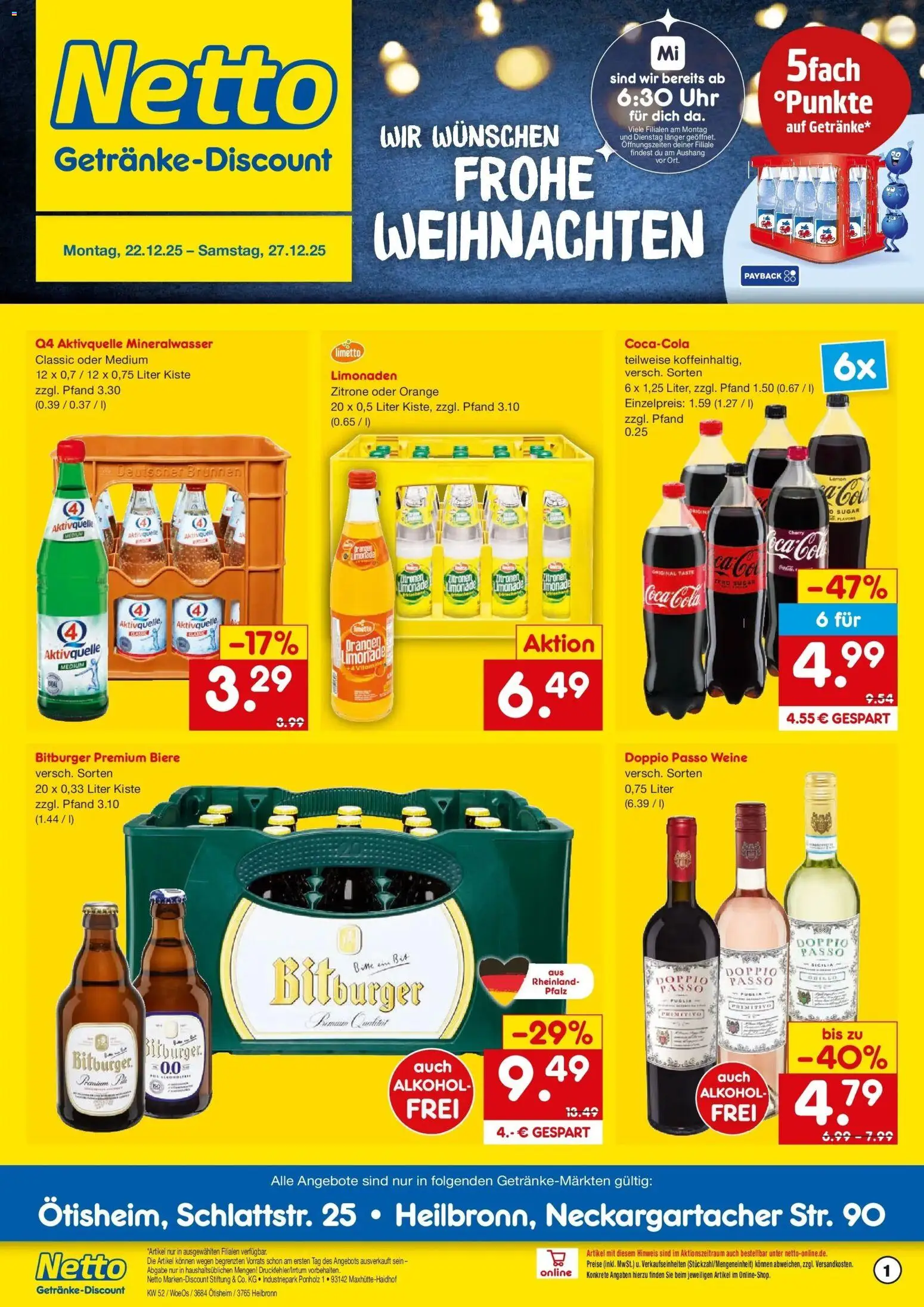 Netto Marken-Discount prospekt Ötisheim	 – gültig ab 22.12.2025 | Seite: 1 | Produkte: Orangen, Mineralwasser, Uhr, Zitronen