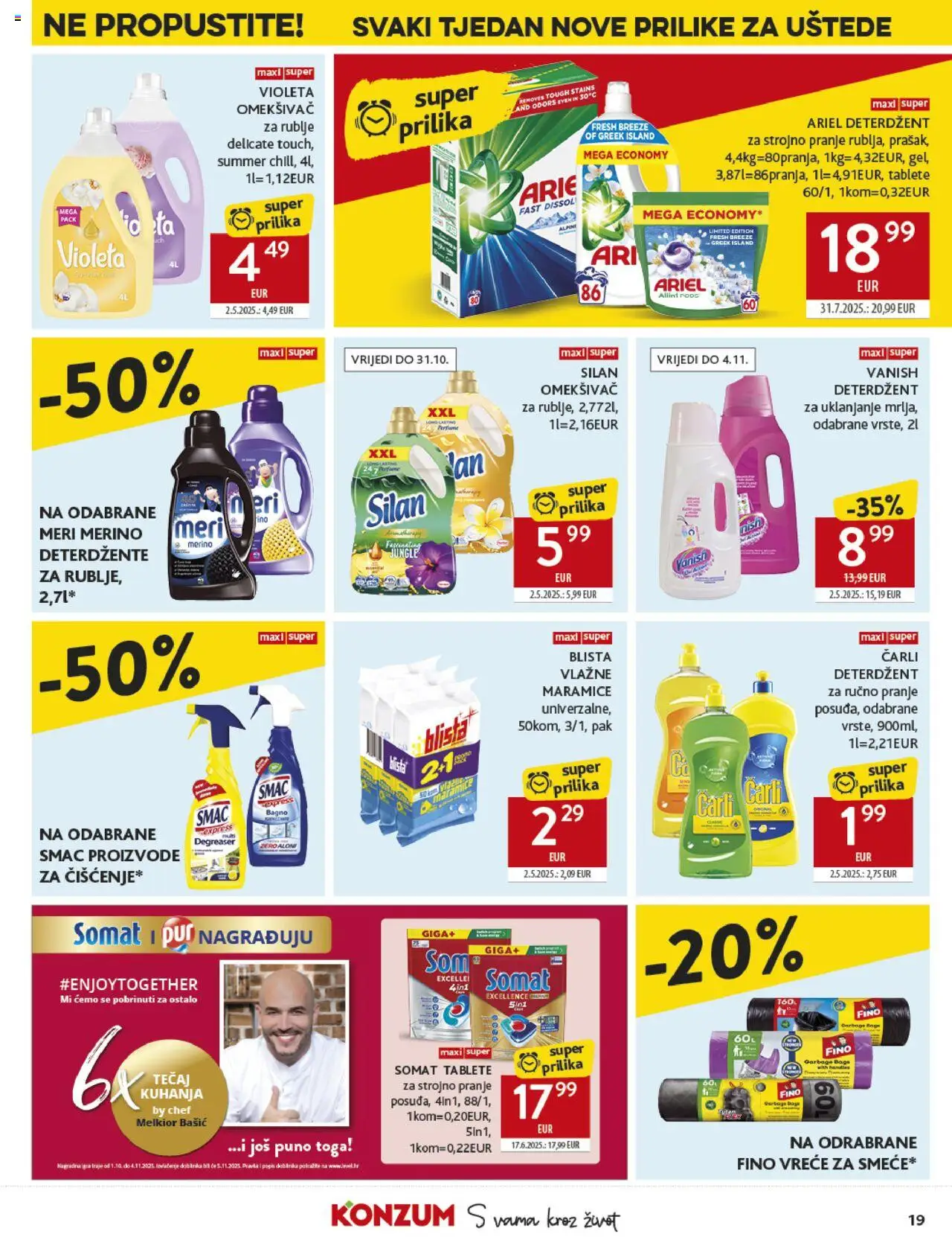 Konzum katalog | vrijedi od 22.10.2025 | Stranica: 19 | Proizvodi: Vreće za smeće, Somat, Smac, Meri Merino