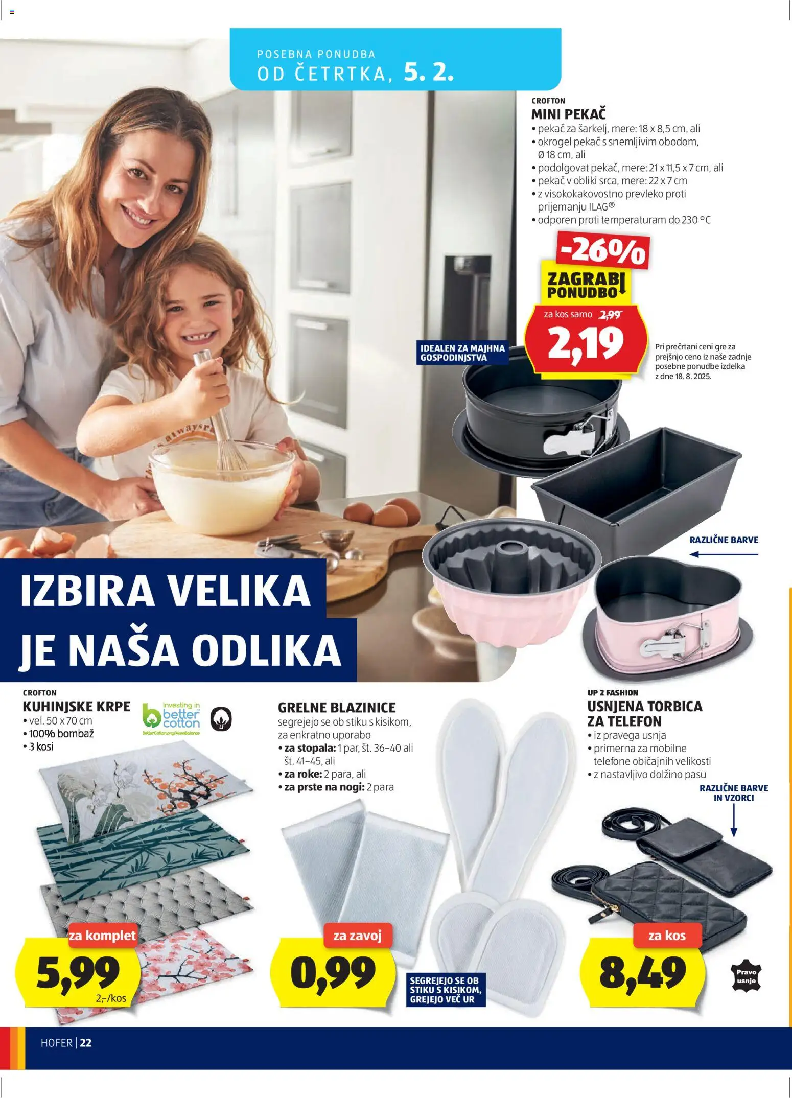 Hofer SI katalog | vrijedi od 28.01.2026 | Stranica: 22 | Proizvodi: Kuhinjske krpe, Torbica, Telefon