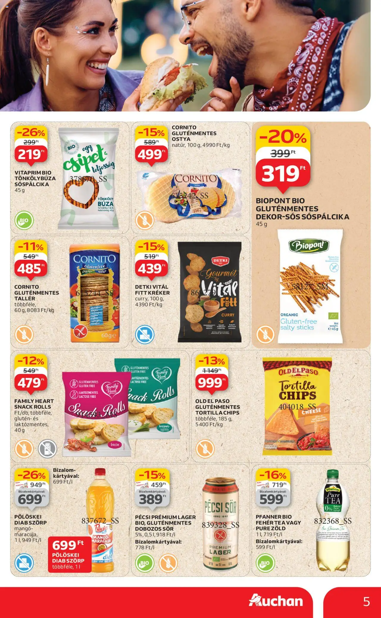 Auchan akciós ujság - amely érvényes a következő dátumtól: 19.06.2025 | Oldal: 5 | Termékek: Kiseli krastavci, Dobozos sör, Sör, Tea