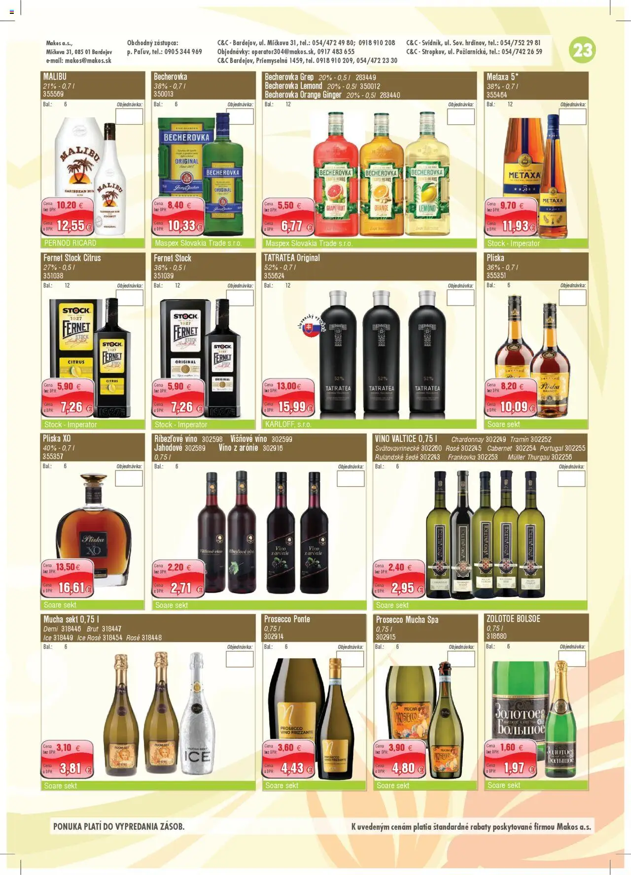Nové Makos akcie – leták je platný od 29.09.2025 | Strana: 23 | Produkty: Víno, Malibu, Grapefruit, Fernet Stock