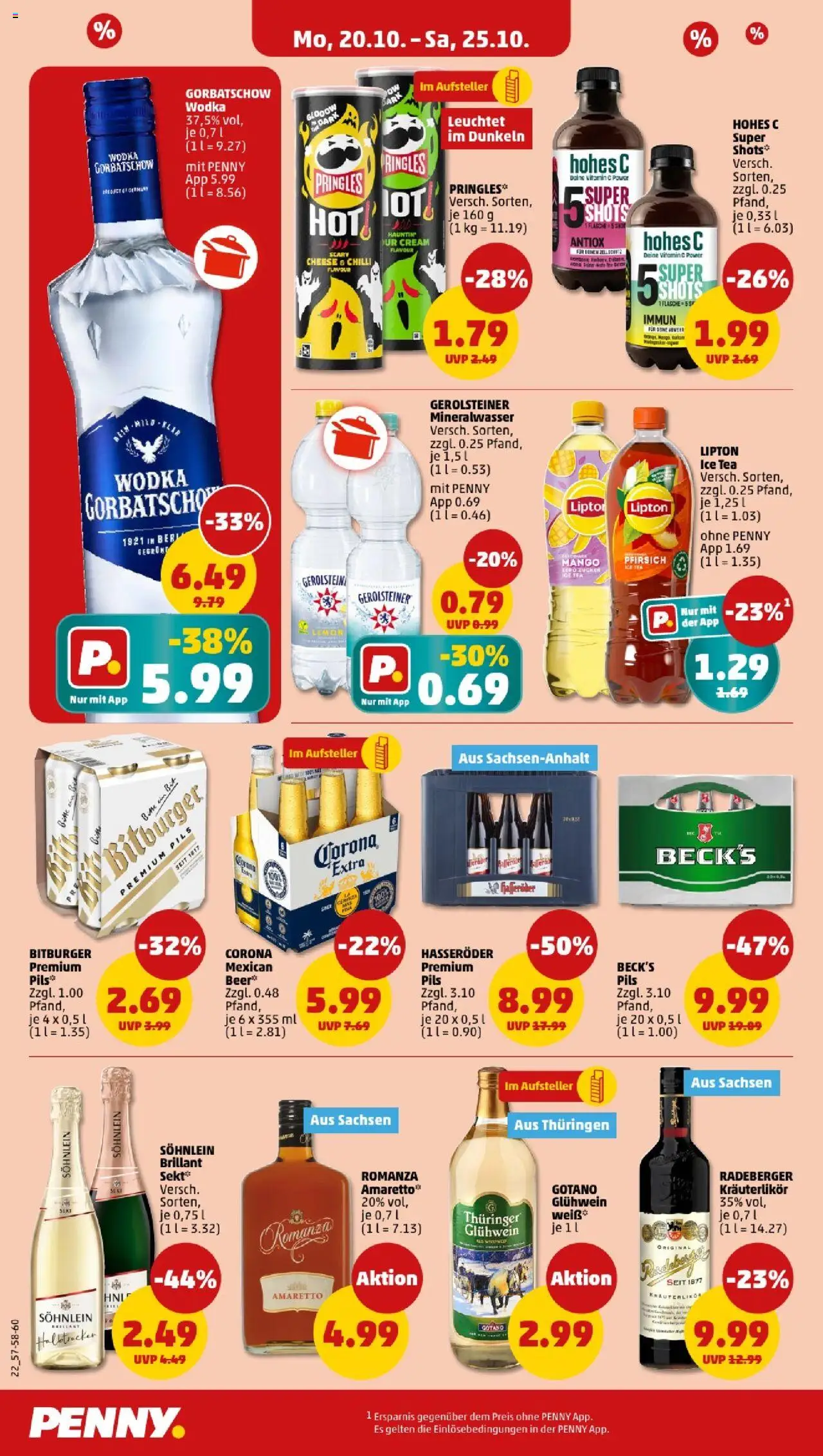 Penny - Mecklenburg-Vorpommern – gültig ab 20.10.2025 | Seite: 22 | Produkte: Zucker, Pfirsich, Wodka gorbatschow, Pringles