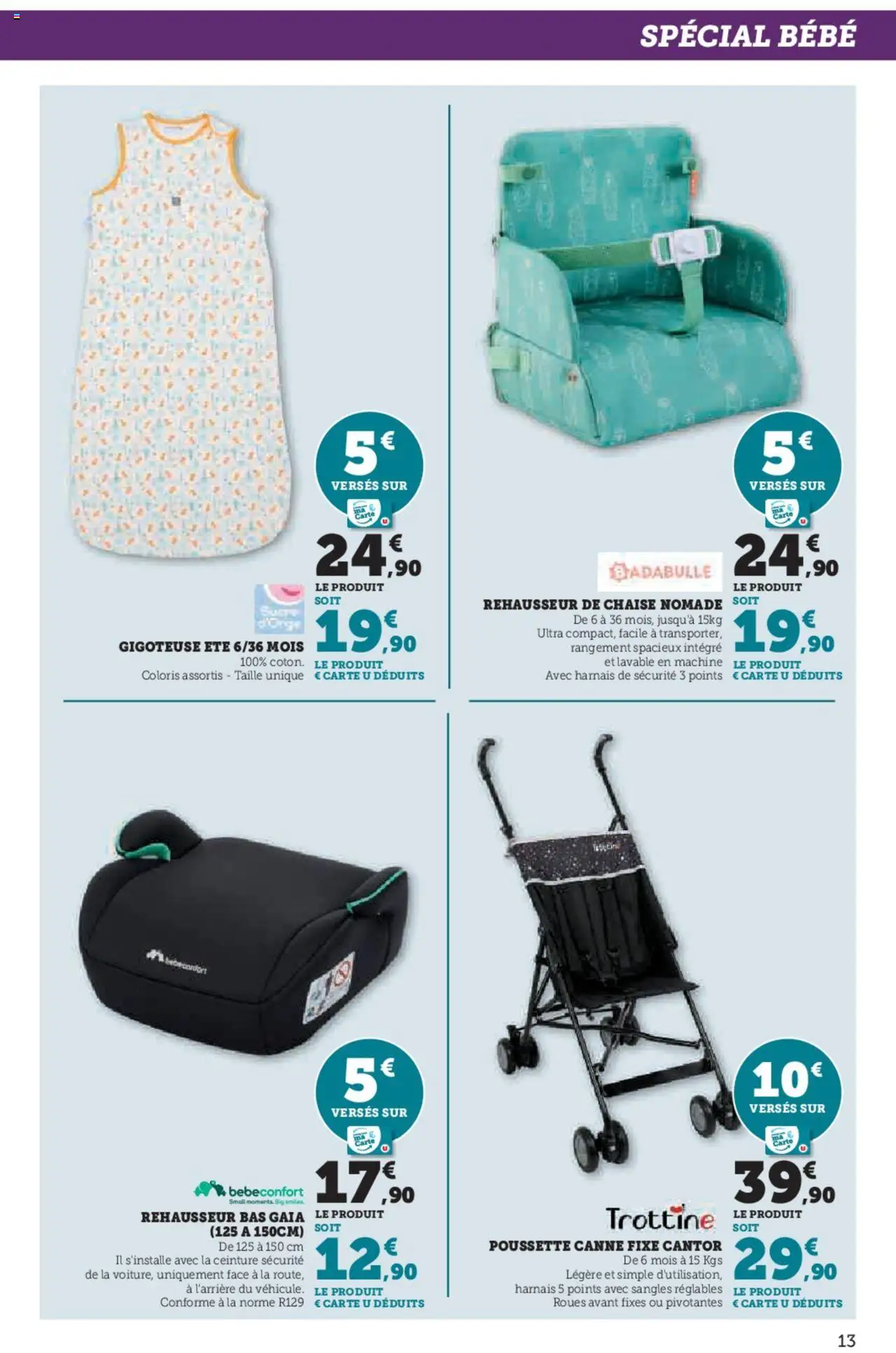  | Page: 13 | Produits: Ceinture, Sucre, Rehausseur, Chaise