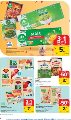 Carrefour folder week 6 - Voorbeeld van een folder van Carrefour, geldig van 04.02.2026 | Pagina: 4 | Producten: Maïs, Groenten, Banaan, Melk